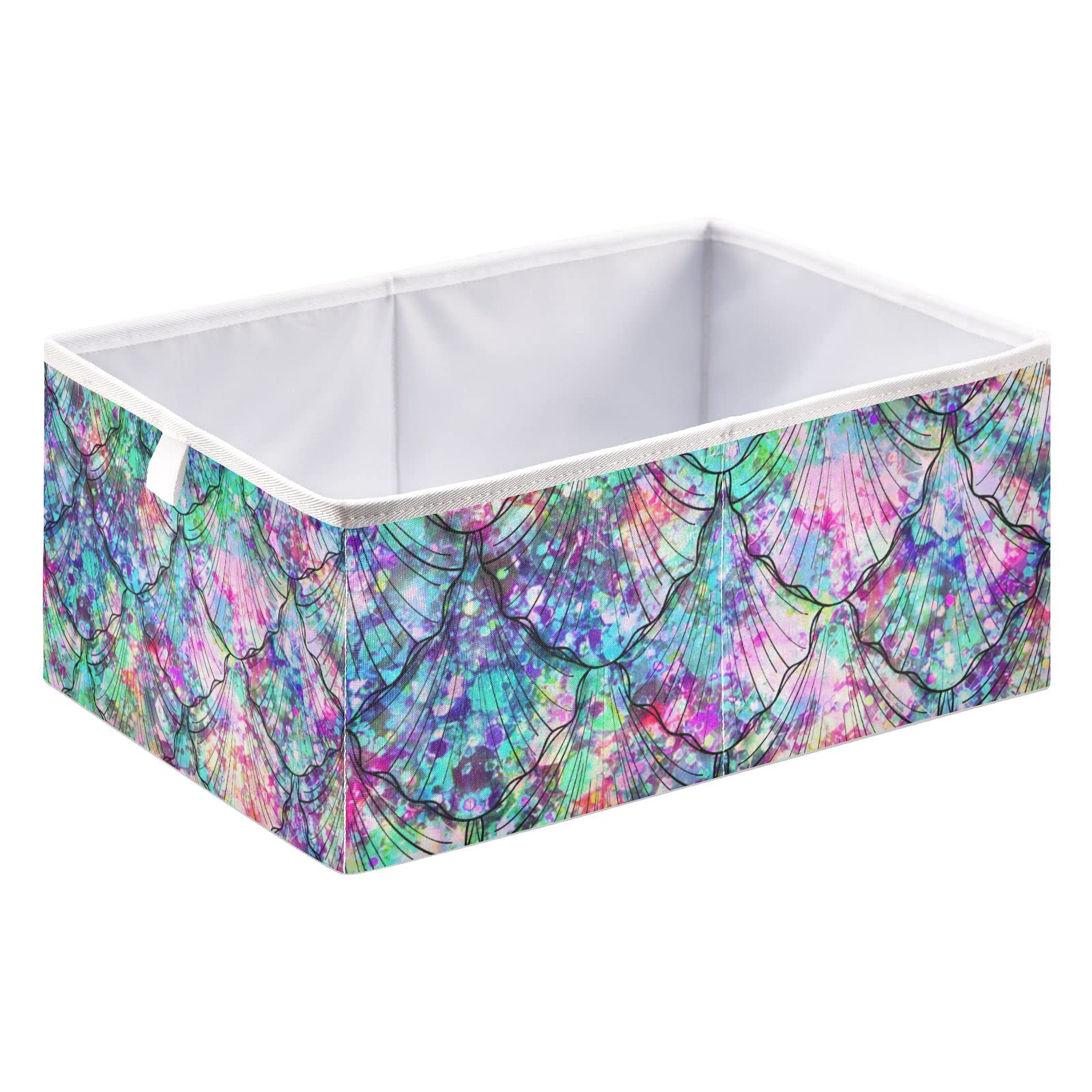 Collapsible Rectangular Storage Bin - Large Mermaid Scales Storage Basket for Toys, Clothes & Kids Room Organization | Perfect for Nursery, Playroom & Home Decor
