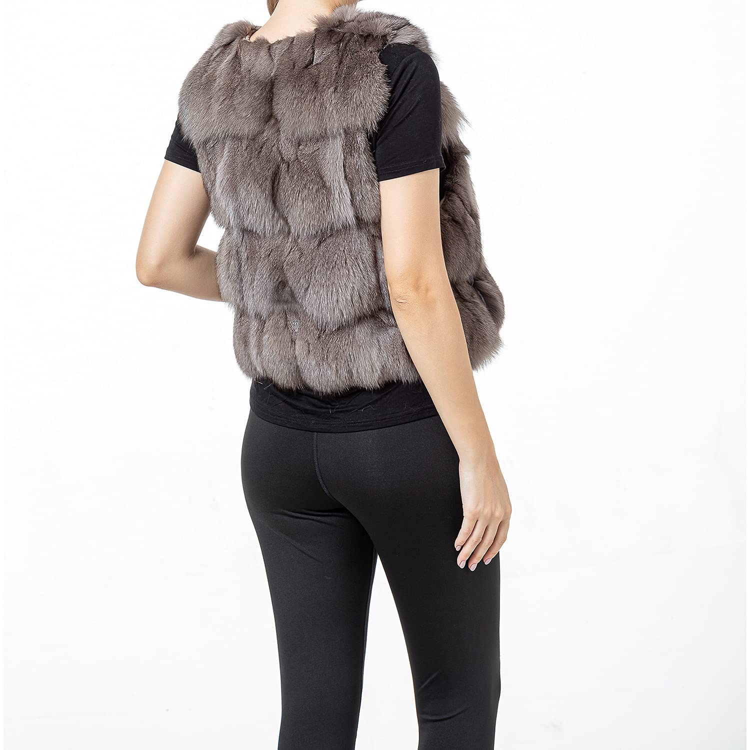 LVCOMEFF Women's Natural Fox Fur Vest - Fluffy Faux Fur Coat for Winter, Plus Size Warm Fashion Outerwear for Casual & Party Wear