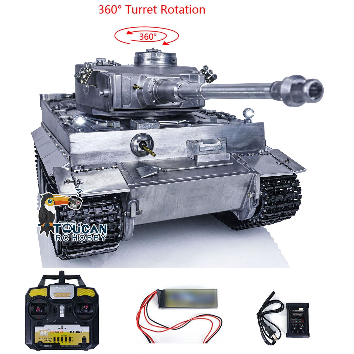 1/16 Scale 2.4G Mato 100% Metal German Tiger I BB Shooting RTR RC Tank - 1220 Main Board, 360° Rotating Gearbox & Tracks - Ready to Run for Battle Reenactments & Military Collectors