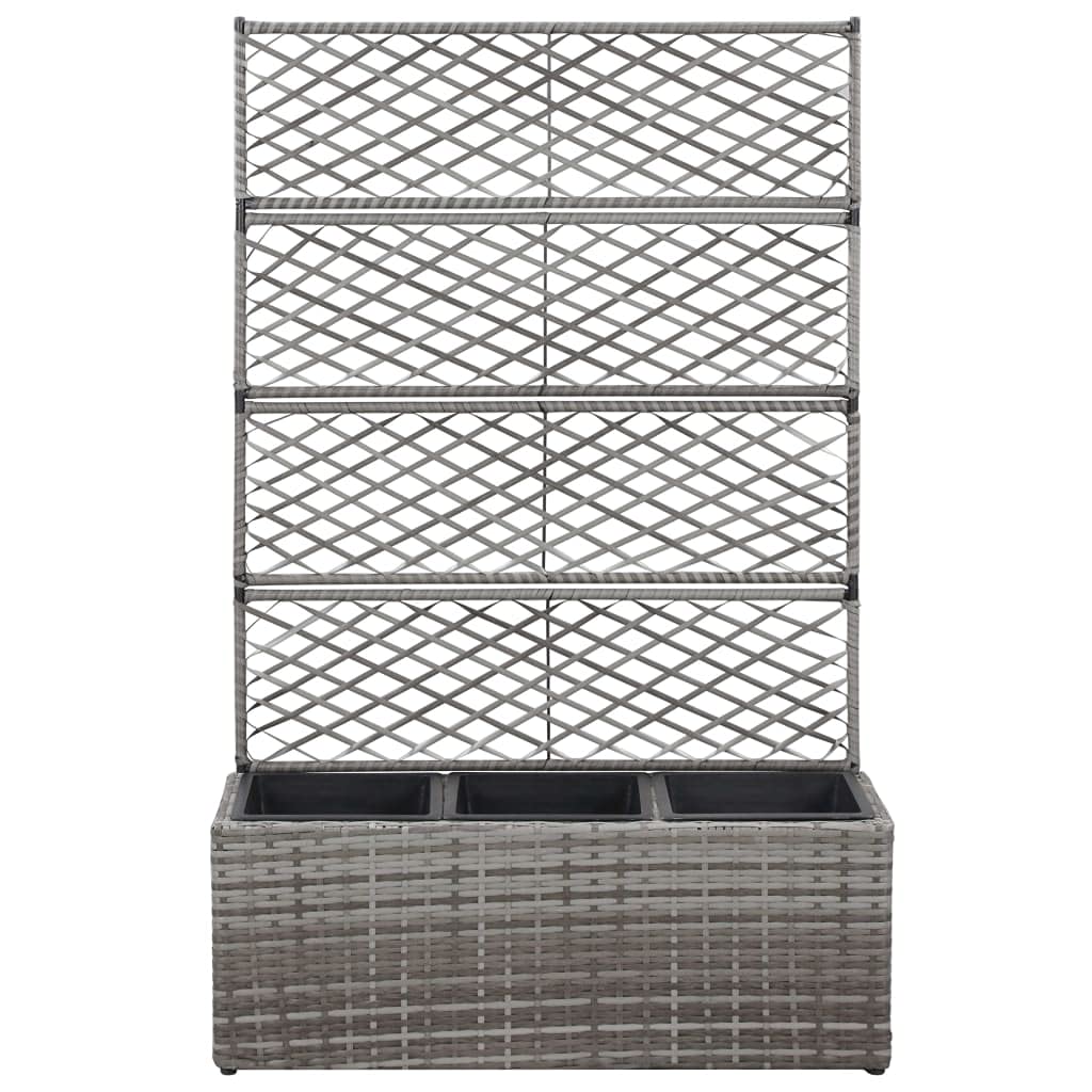 CHARMMA Trellis Raised Garden Bed with 3 Pots - 32.7x11.8x51.2 Inch Poly Rattan Planter Box in Gray - Perfect for Indoor/Outdoor Plants, Flowers, and Vegetables