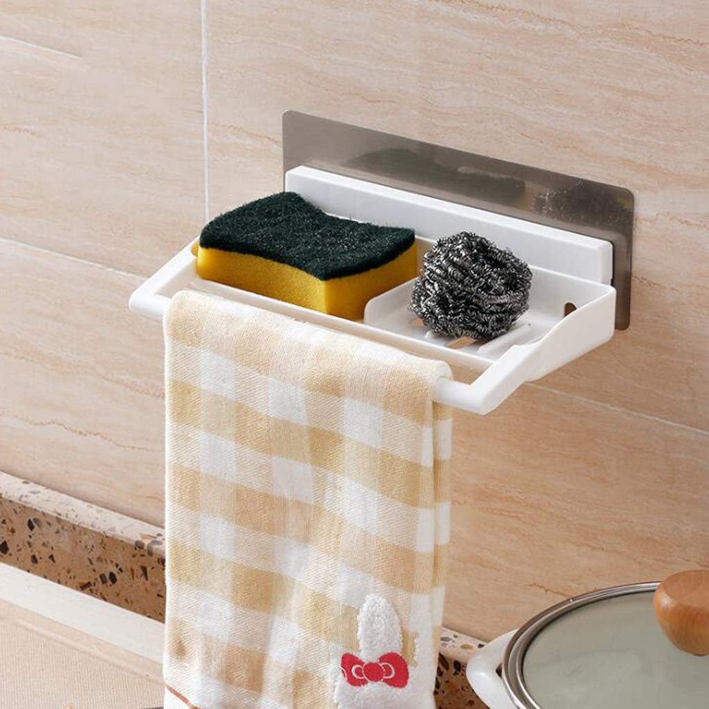KENAYO ENTERPRISE Heavy Duty Acrylic ABS Plastic Bathroom Kitchen Organizer - Self Adhesive Wall Mount Towel Rack Holder with Bar (1 Pack) - Perfect for Small Spaces, Apartments, Dorms & RV Bathrooms