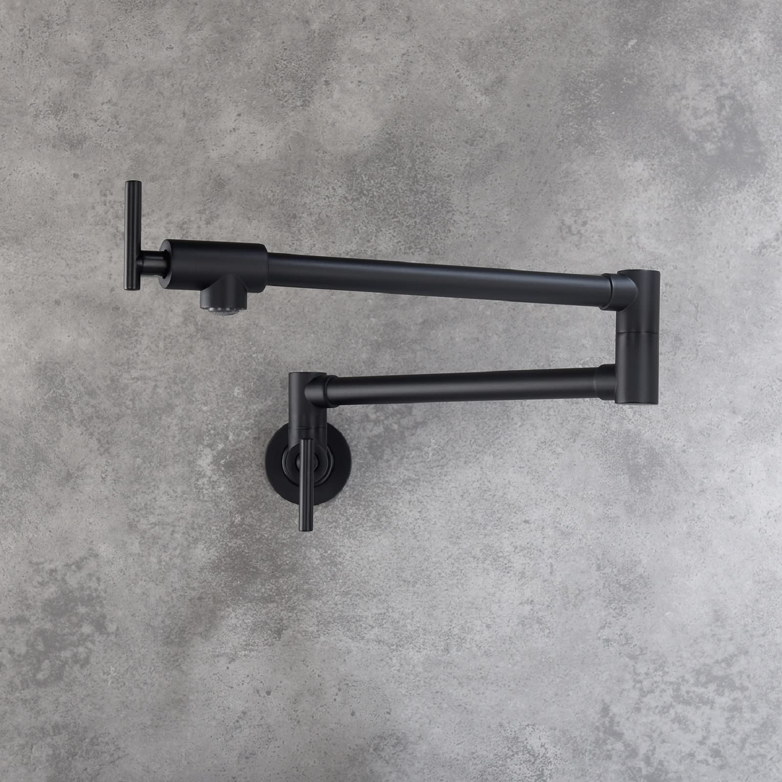 CHZWYT Contemporary Stainless Steel Pot Filler Faucet - Wall Mount Kitchen & Restaurant Sink Faucet with Folding Stretchable Double Joint Swing Arm, Matte Black NPT (Commercial Use) - Perfect for Home Chefs & Professional Kitchens