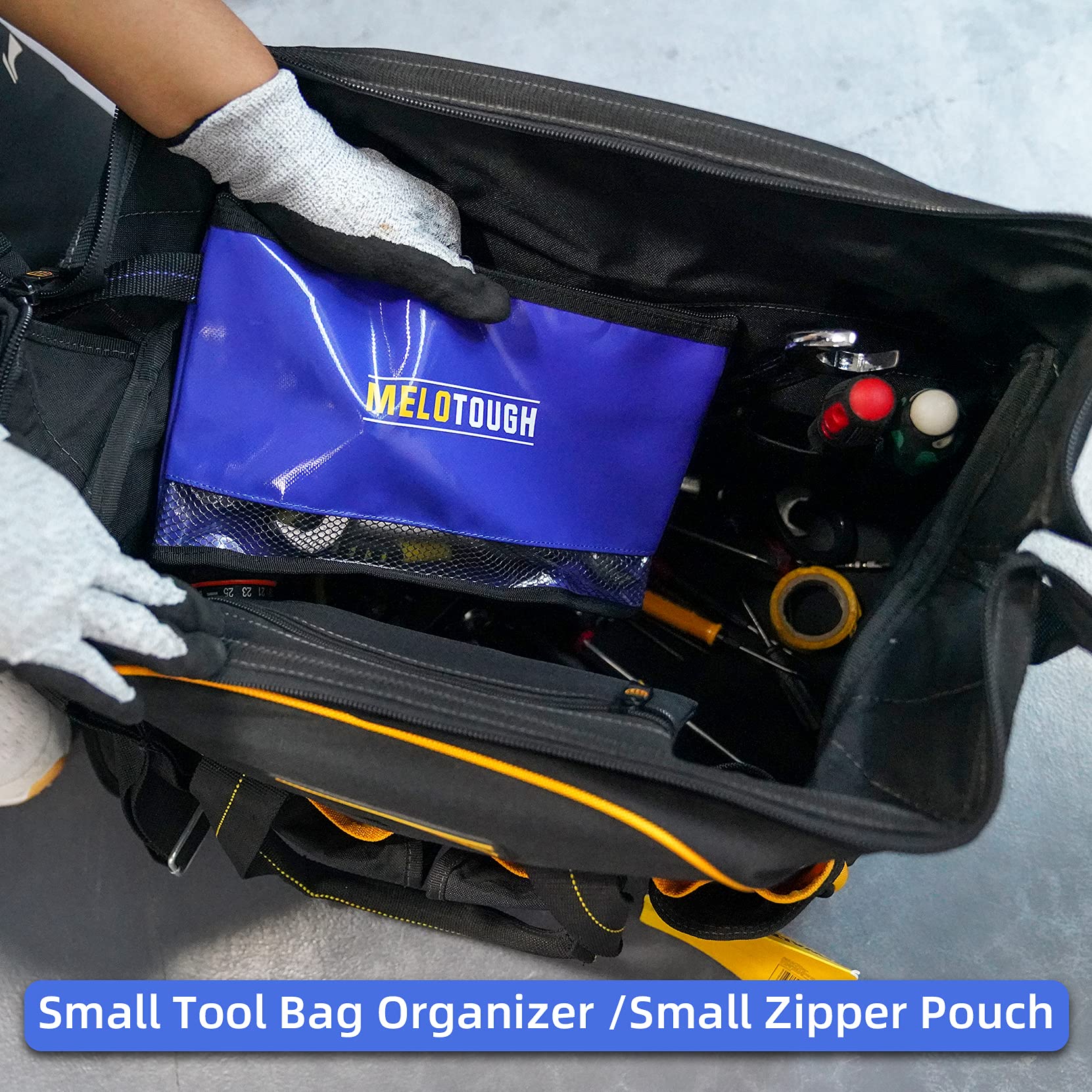MELOTOUGH 12 Inch Heavy Duty Zipper Tool Pouch 2 Pack - Multipurpose Tool Storage Bag for Small Tools, Accessories & DIY Supplies | Durable Organizer for Electricians, Plumbers & Handymen (Blue) - Perfect for Workshops, Garages & Job Sites