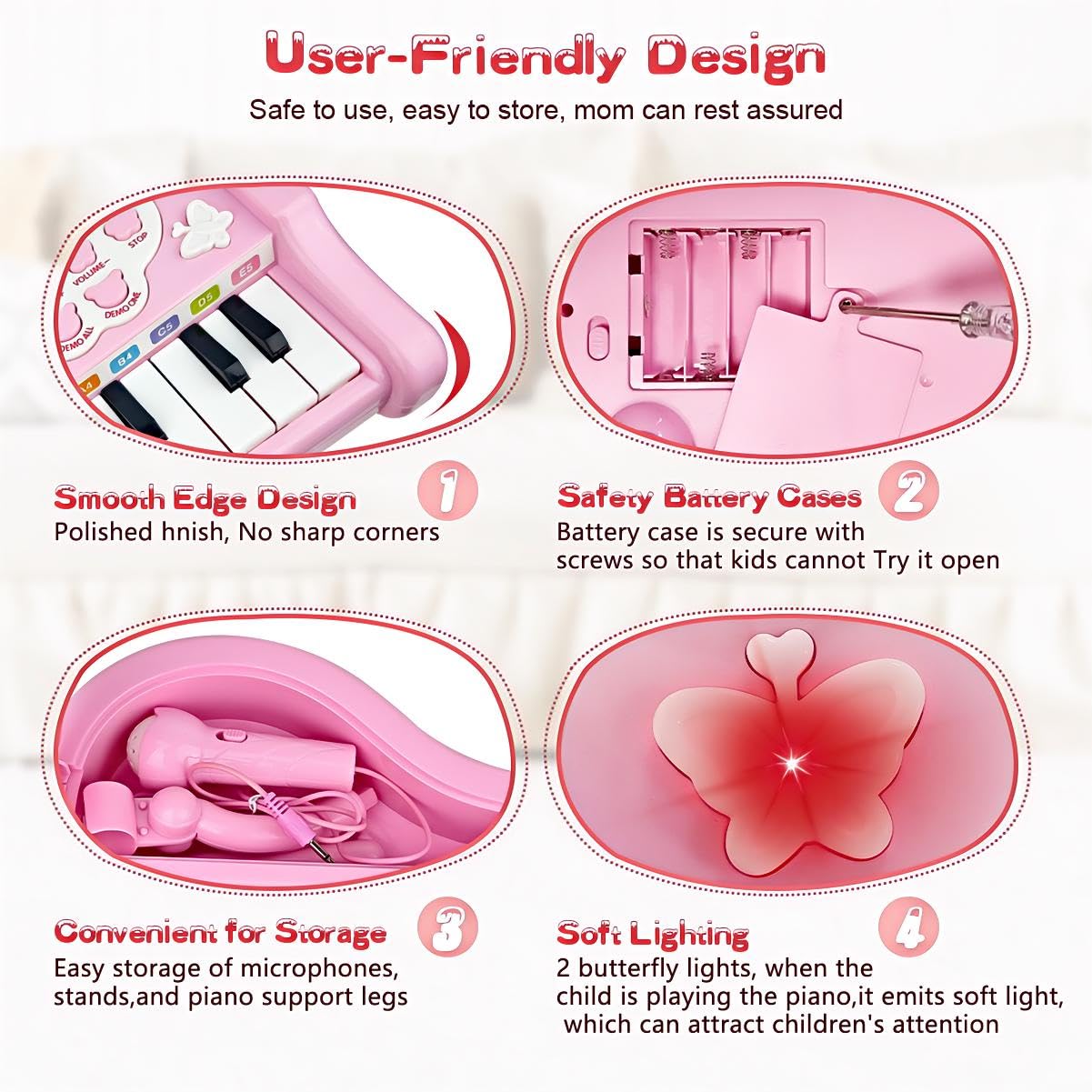 Pink Mini Piano Toy for Toddlers - 24-Key Musical Instrument with Microphone, Perfect First Birthday Gift for 1+ Year Old Girls | Fun Learning & Pretend Play