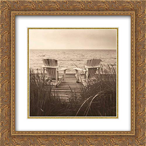 Triebert Christine 15x15 Inch Gold Ornate Framed Double Matted Museum Art Print - Beach Chairs Wall Decor for Living Room, Bedroom & Office
