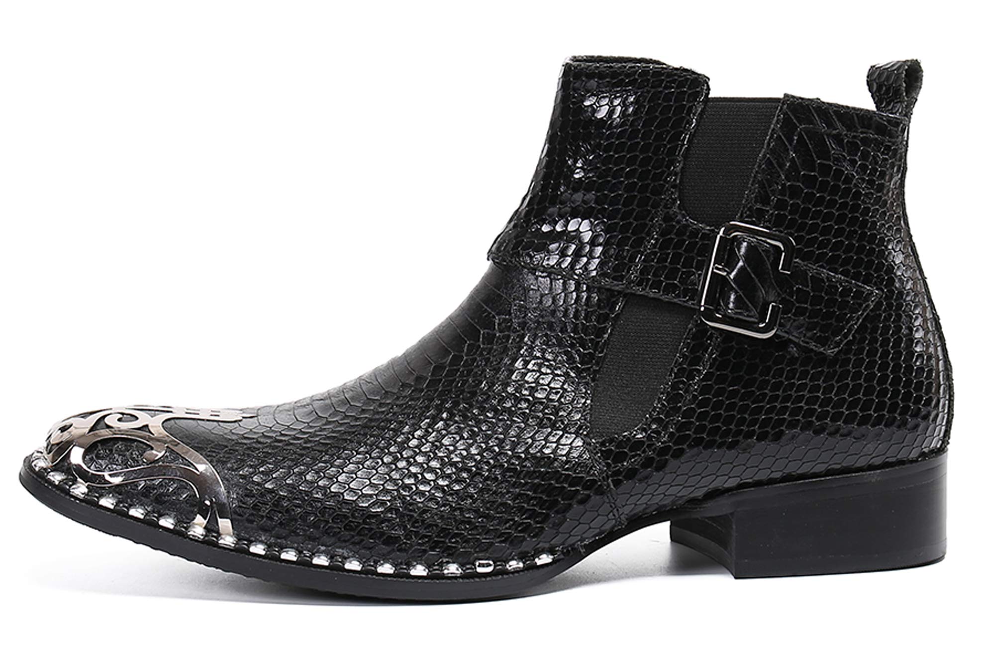 Santimon Men's Western Chelsea Boots - Leather Dress Boots with Metal Tip & Zipper | Stylish Cowboy Boots for Casual Wear, Office & Night Out