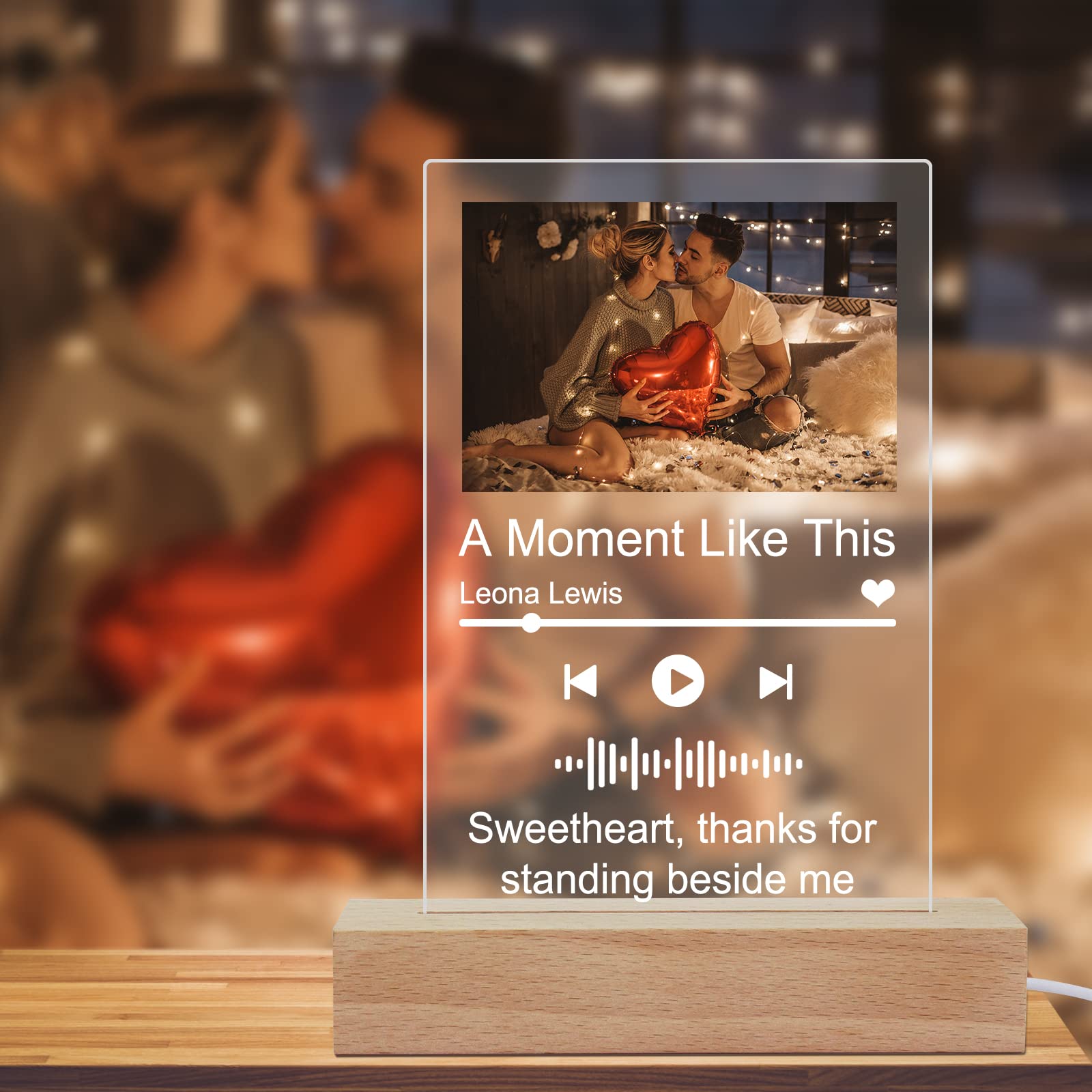 Custom Music Art Plaque LED Night Light - Personalized Photo & Song Album Cover - Scannable Gift for Father's Day, Mother's Day, Valentine's Day, Christmas, Birthday & Anniversary - Perfect for Bedroom Decor, Romantic Gifts & Special Occasions