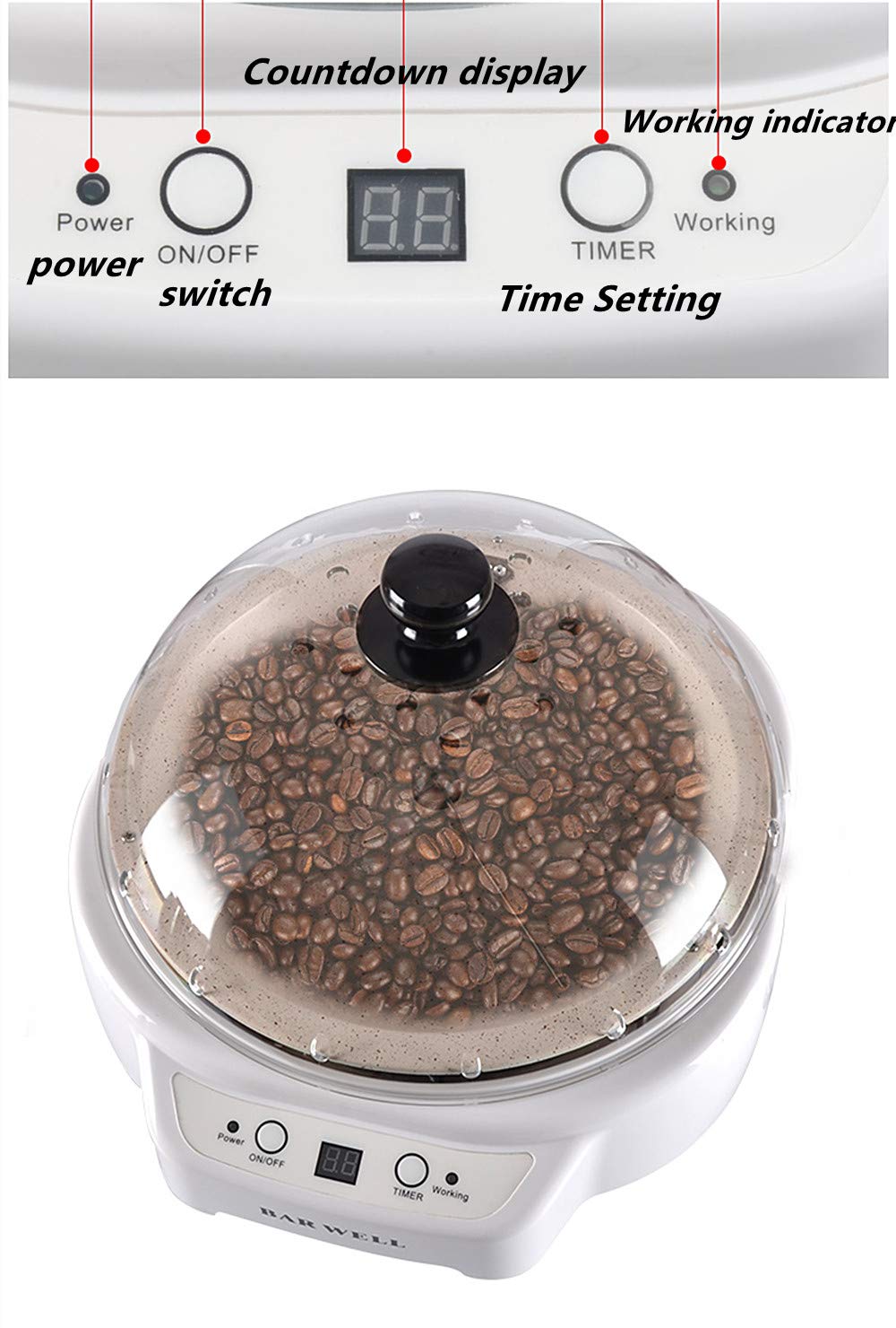Premium Smart Electric Coffee Roaster & Grinder Machine - 220V Home Use for Coffee Beans, Dried Fruits, Peanuts & Seeds - Compact & Efficient White Roaster for Perfect Brews & Snacks - Ideal for Coffee Enthusiasts & Healthy Snack Lovers