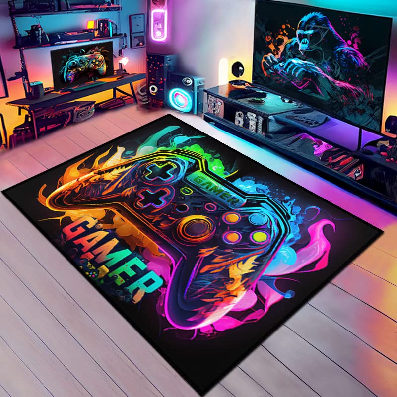 Gamer Rug with Controller Design - 60x40 Inches Non-Slip Gaming Carpet for Esports Room, Game Room Decor - Perfect for PC Setup, Console Gaming & Streaming Background