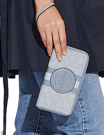 Coach Dempsey Large Phone Wallet - Signature Jacquard with Stripe & Patch - Crossbody Card Holder for iPhone & Samsung - Perfect for Travel, Shopping & Daily Use