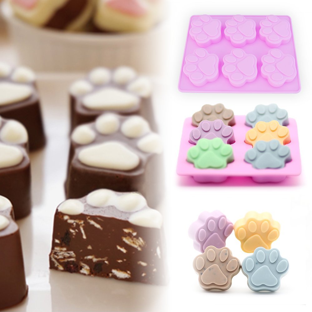Premium Non-Stick Food Grade Silicone Dog Treat Molds - 6 Cavity Jumbo Paw & Bone Shapes for Chocolate, Candy, Jelly, Ice Cubes - Perfect for DIY Dog Treats, Baking & Party Favors (Set of 4)