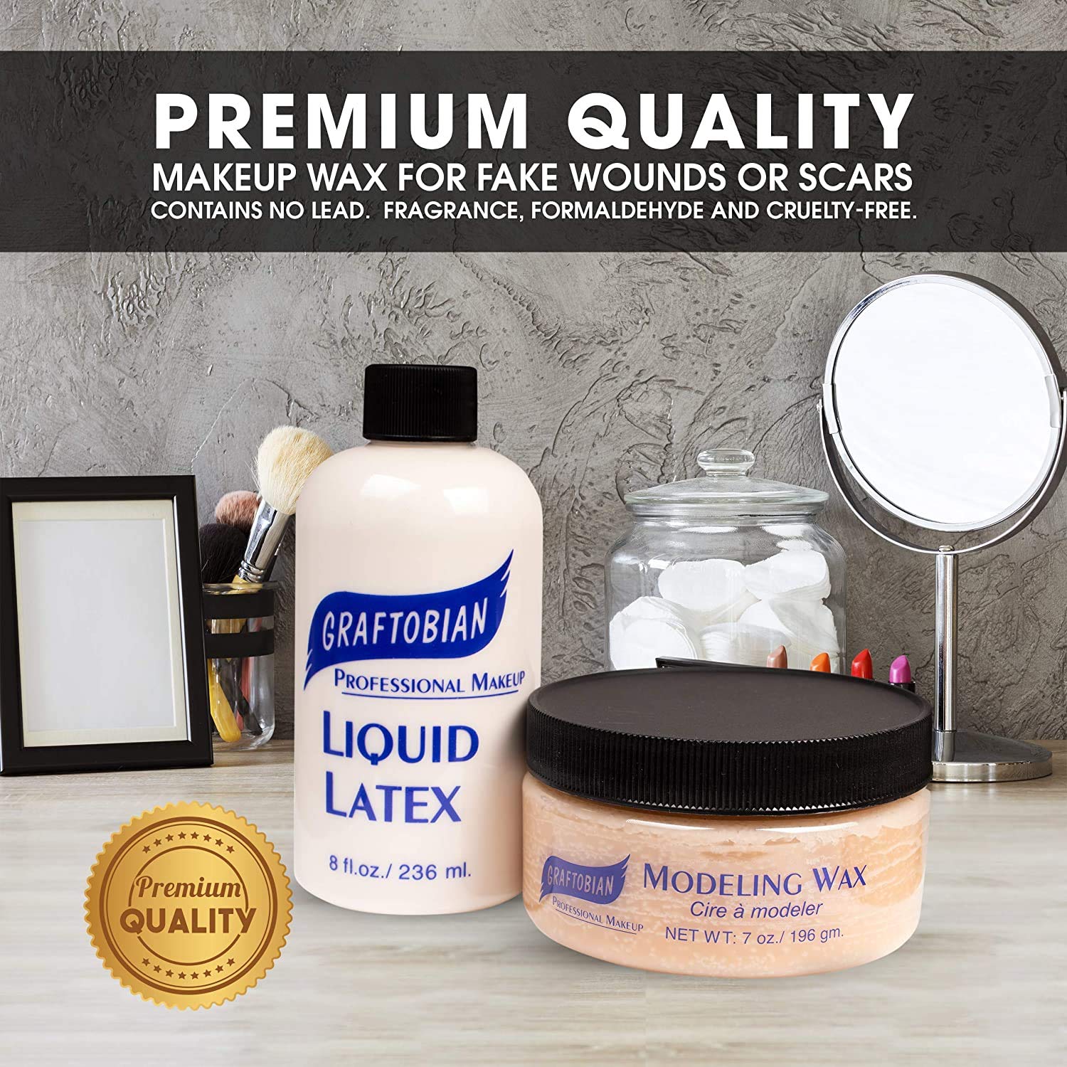 Graftobian Liquid Latex 8oz & Modeling Scar Wax 7oz - Professional SFX Makeup Kit for Halloween, Cosplay, and Special Effects - Create Realistic Wounds, Scars, and Prosthetics