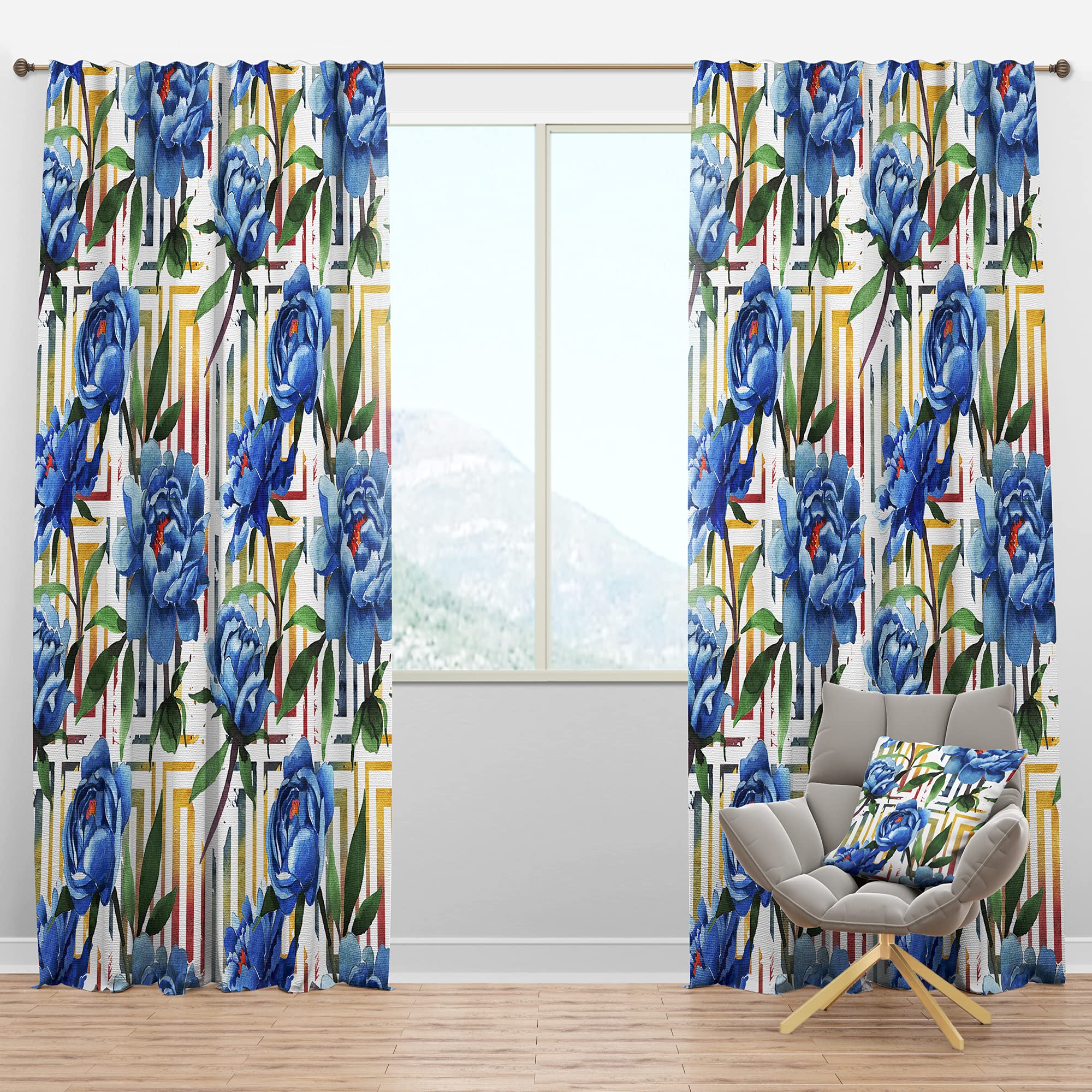 Blackout Curtains Retro Floral Botanical Design - Thermal Insulated Single Panel 52x90 Inch - Bedroom & Living Room Window Drapes for Light Blocking & Energy Saving - Perfect for Home, Office, and Nursery Decor
