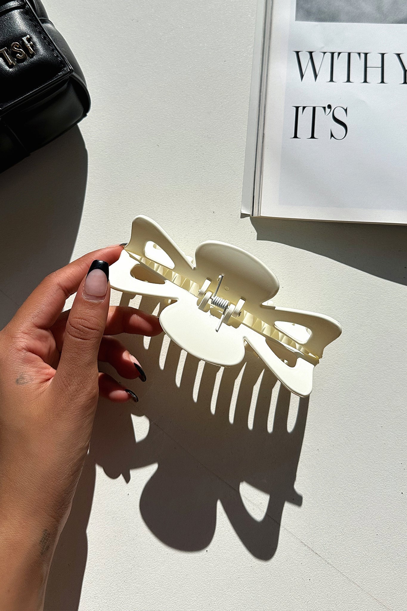 Eli Claw Hair Clip - White | Strong Hold Hair Claw for Women & Girls | Perfect for Ponytails, Buns & Updos - Home, Office & Gym Use