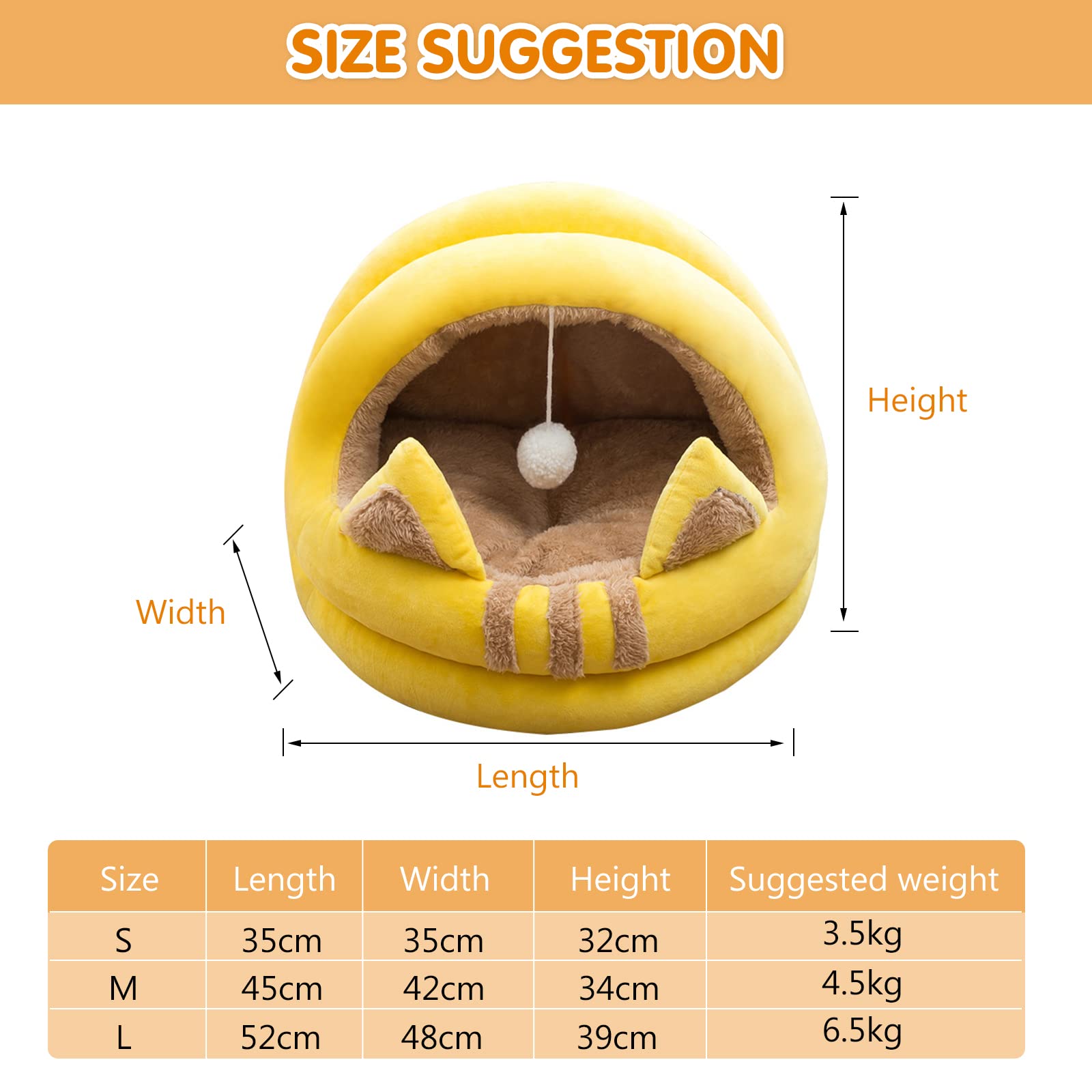 **Orthopedic Cat Bed for Indoor Cats - Soft, Washable & Anti-Slip Pet Cushion for Small, Medium & Large Dogs & Cats - Cozy Cat-Shaped Ear Cave with Hanging Toy - Perfect for Lounging, Napping & Playtime**