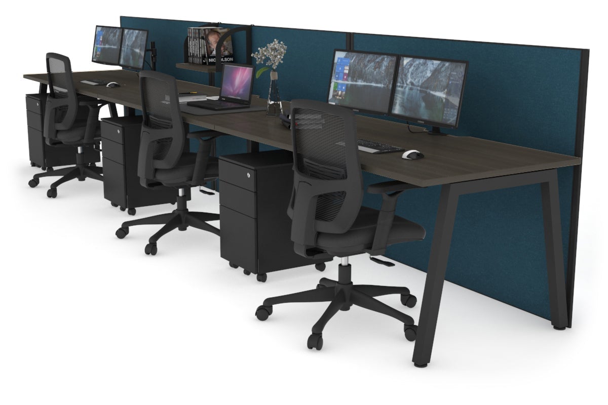Horizon Quadro 3-Person Office Workstation - 1400L x 800W with Cable Management | Modern Office Desk for Collaborative Workspaces, Home Offices & Coworking Spaces