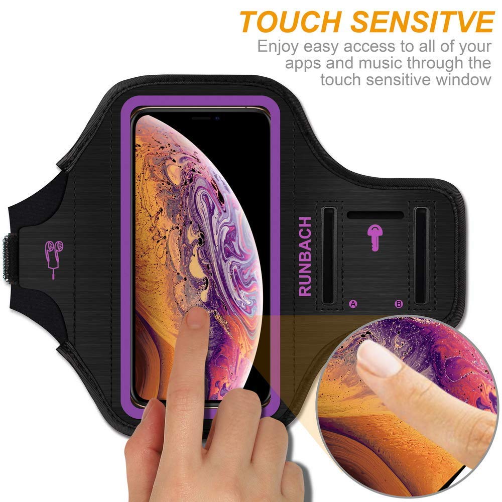 Sweatproof Running Armband for iPhone 16/16 Pro/15/15 Pro/14/14 Pro/13/13 Pro/12/12 Pro/11/XR - Lightweight Exercise Phone Holder with Card Slot (Purple) - Perfect for Jogging, Gym Workouts & Outdoor Activities