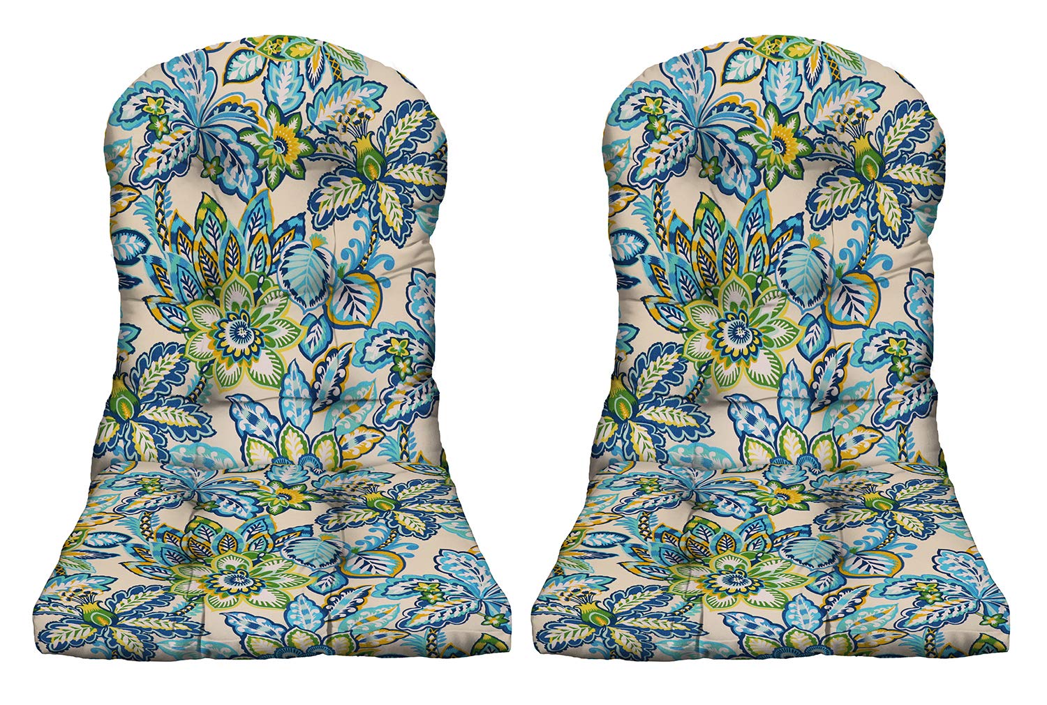 RSH DECOR: Tufted Adirondack Chair Cushion Set of 2 | 42.5” x 21” All-Weather Outdoor Cushions | Waterproof, Fade-Resistant Spun Fabric | Patio Furniture Cushions for Deck, Garden & Poolside (Caribe Blue Floral)