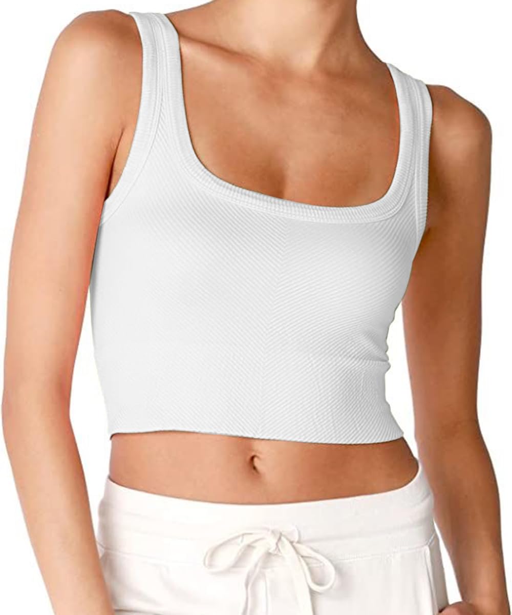 CHYRII Women's Summer Square Neck Ribbed Crop Tank Top - Casual Going Out, Workout & Basic Staple for Everyday Wear