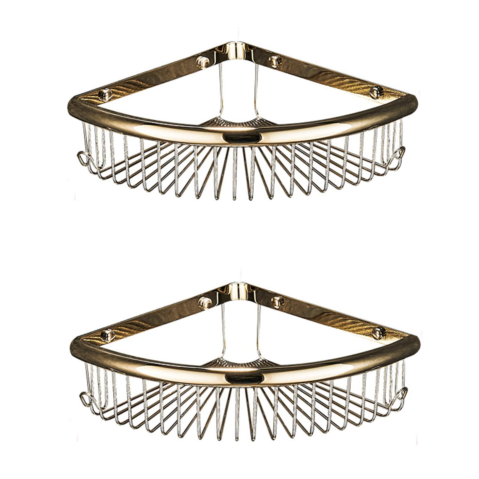 LIUCHANXIU Rust-Resistant Full Copper Bathroom Shower Corner Rack - No Drill Wall Mount Organizer for Toiletries (2-Pack, Yellow) - Perfect for Small Bathrooms & Apartment Showers