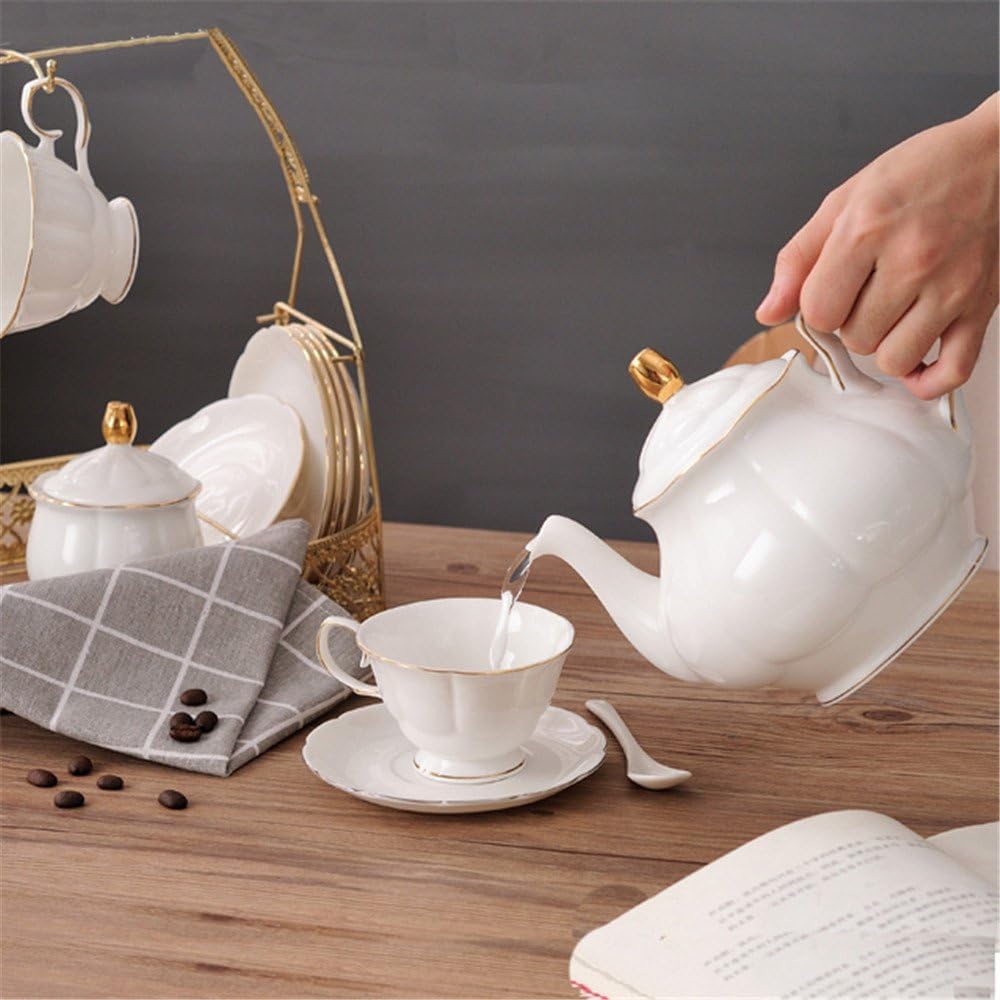 Fanquare 15-Piece Elegant White Bone China Tea Set - Ceramic Teapot, Cups & Matching Spoons for Afternoon Tea, Coffee Service | Perfect for Home, Cafe & Gift Giving