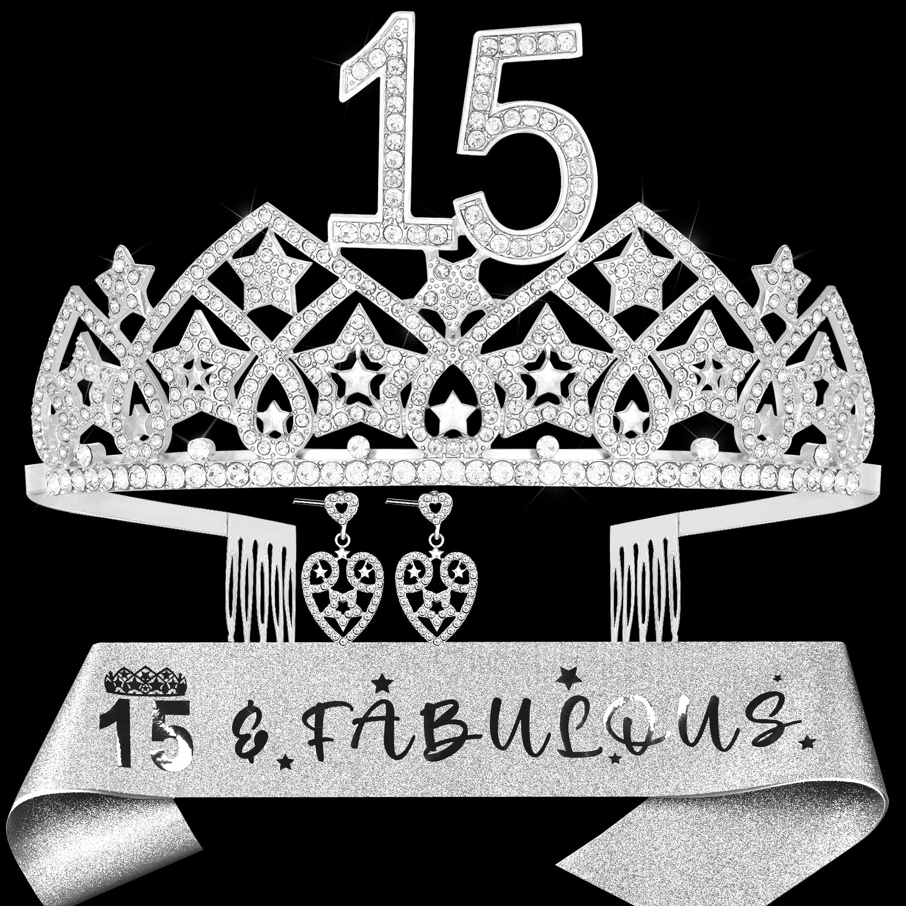 Happy 15th Birthday Decorations for Girls - 15 Year Old Birthday Party Supplies Set with Tiara & Sash | Perfect for Quinceañera, Sweet 16 Party & Teen Girl Celebration Decor