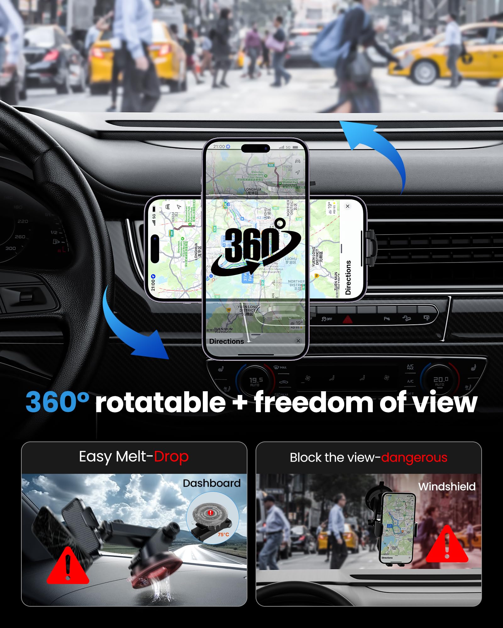 2024 Upgraded Metal Hook Car Phone Holder - 360° Adjustable Air Vent Phone Mount for iPhone 15/14, Samsung S24/S23 & All Smartphones - Secure Hands-Free Driving Accessory (Black) | Perfect for Commuting, Road Trips & GPS Navigation
