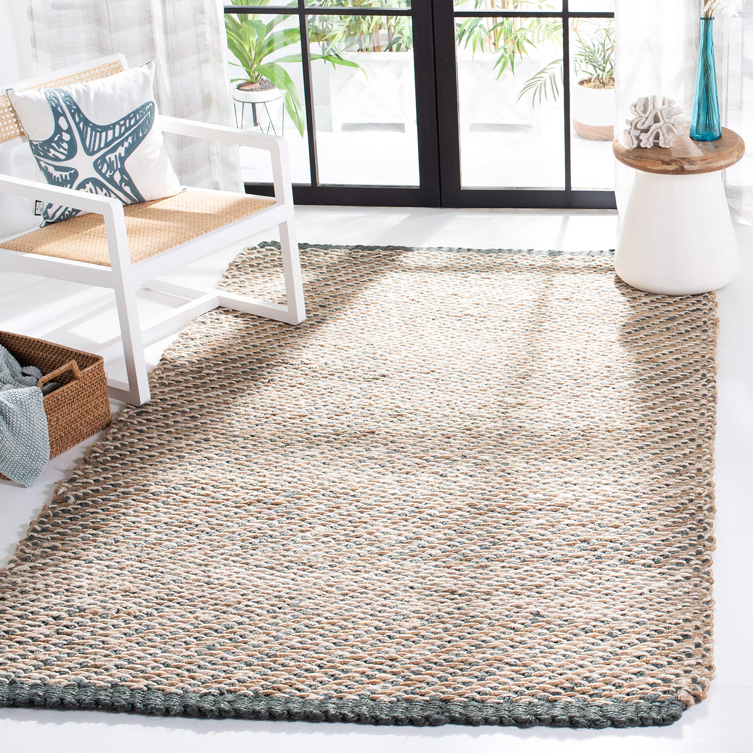 SAFAVIEH Handmade Jute Accent Rug 4' x 6' - Blue & Natural Fiber Collection (NF454A) | Non-Slip, Durable for High Traffic Areas | Perfect for Entryway, Living Room, Bedroom & Home Decor
