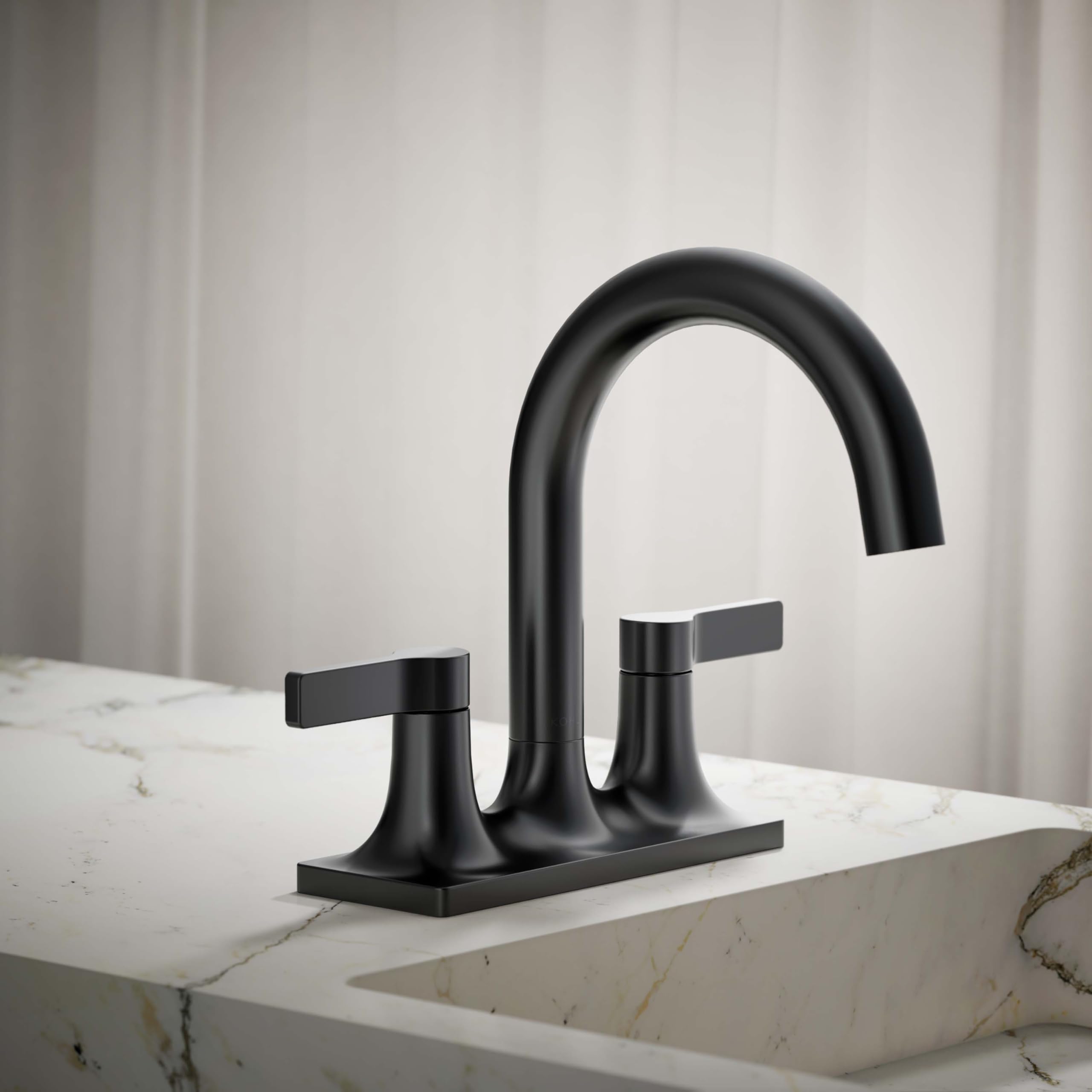KOHLER 28124-4N-BL Venza Centerset Bathroom Sink Faucet - 1.0 GPM Water-Saving Matte Black Finish - Perfect for Modern Bathrooms & Powder Rooms