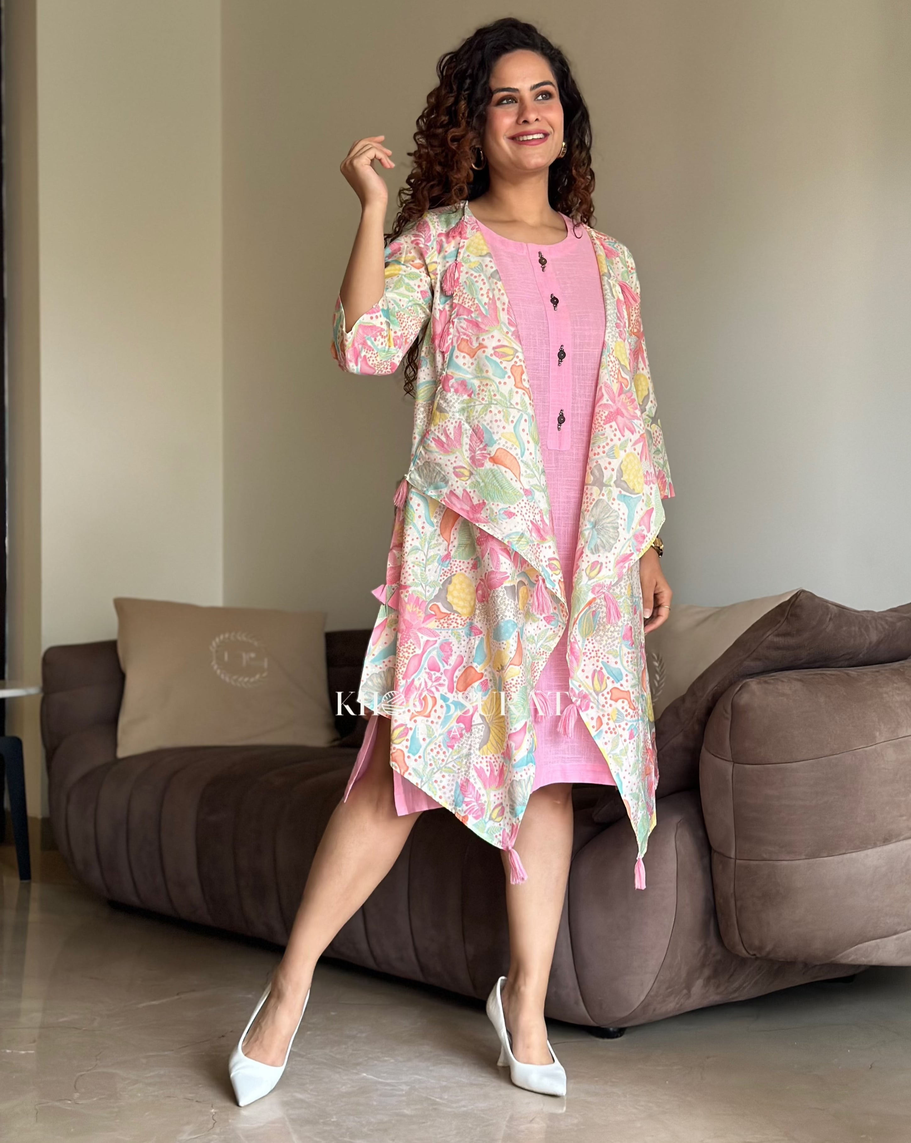 Shein Women's Printed Pink Jacket Dress - Casual Spring Outfit for Streetwear & Date Night