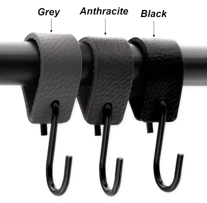 Brute Strength Multifunctional Leather S-Hooks - Heavy Duty Black S-Shaped Hooks for Coats, Kitchen, Garage & Home Organization (Set of 4) - Durable Leather Hanging Hooks for Wall, Door & Closet Storage