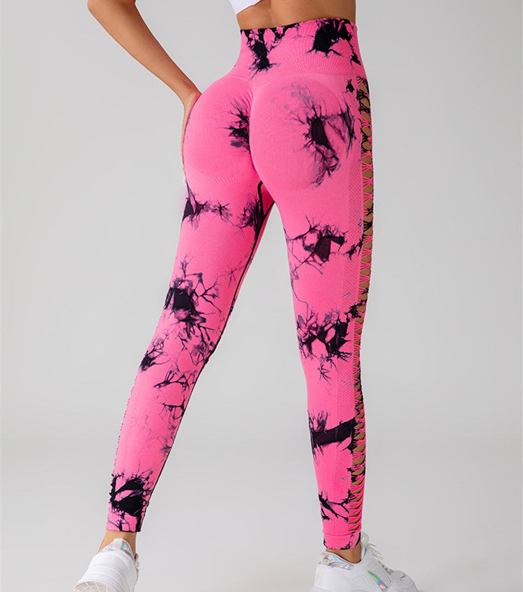 High Waist Hollow Tie-Dye Yoga Pants for Women - Seamless Butt Lifting Workout Leggings, Gym Fitness Running Sports Tights | Perfect for Yoga, Pilates & Lounge Wear