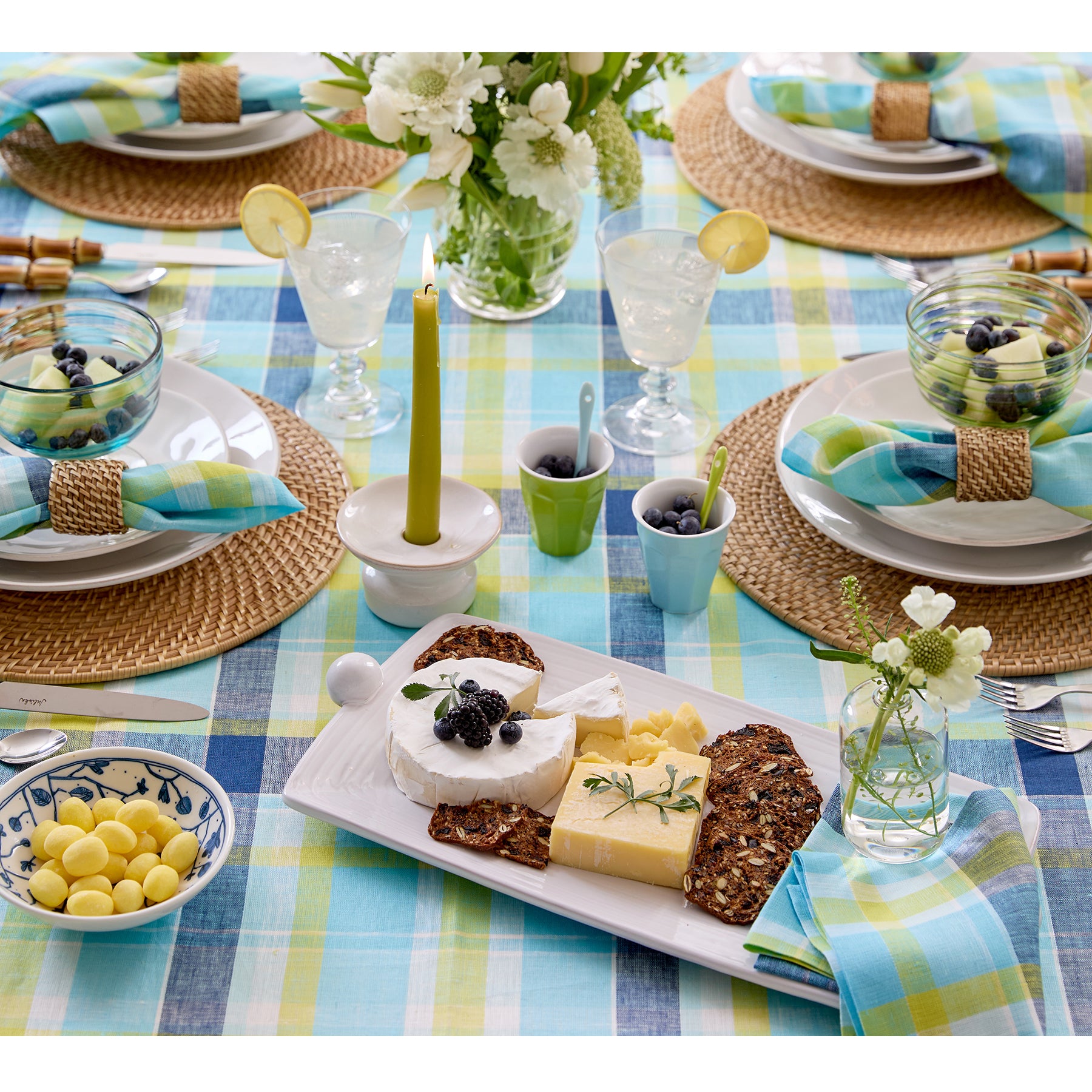Summer Madras Plaid Tablecloth - Waterproof & Wrinkle-Free Picnic Table Cover for Outdoor Dining, BBQs, and Parties