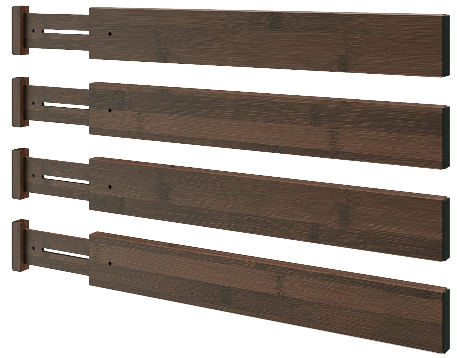 Expandable Bamboo Drawer Dividers 4-Pack - Adjustable Kitchen Utensil & Clothes Organizer for Drawers, Cabinets, Dressers - Perfect for Bedroom, Bathroom, Office & Closet Organization (Storage Solution for Knives, Forks, Fabrics & More)