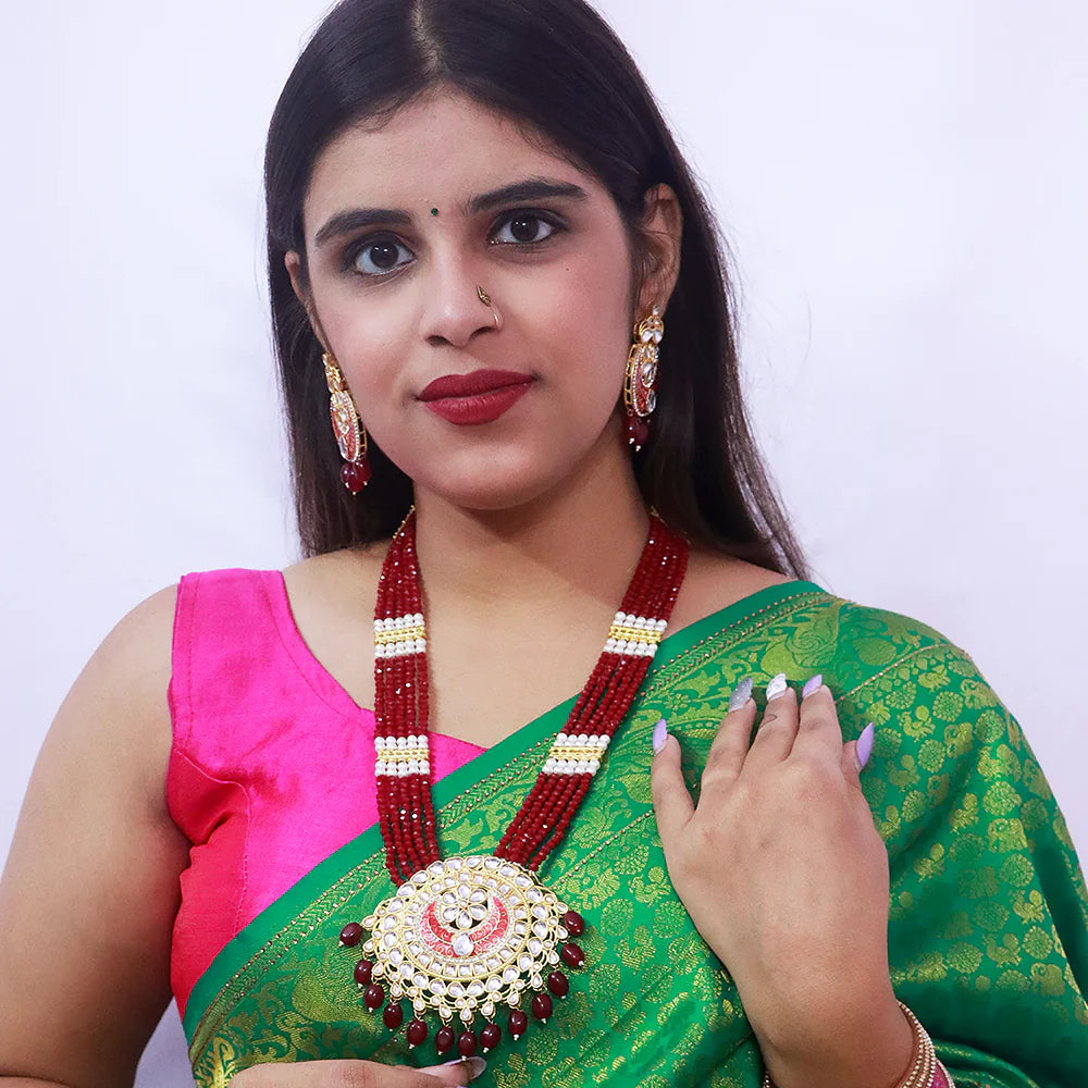 Luxury Gold Plated Royal Kundan Long Necklace for Women - Elegant Indian Bridal Jewelry for Weddings, Parties & Special Occasions