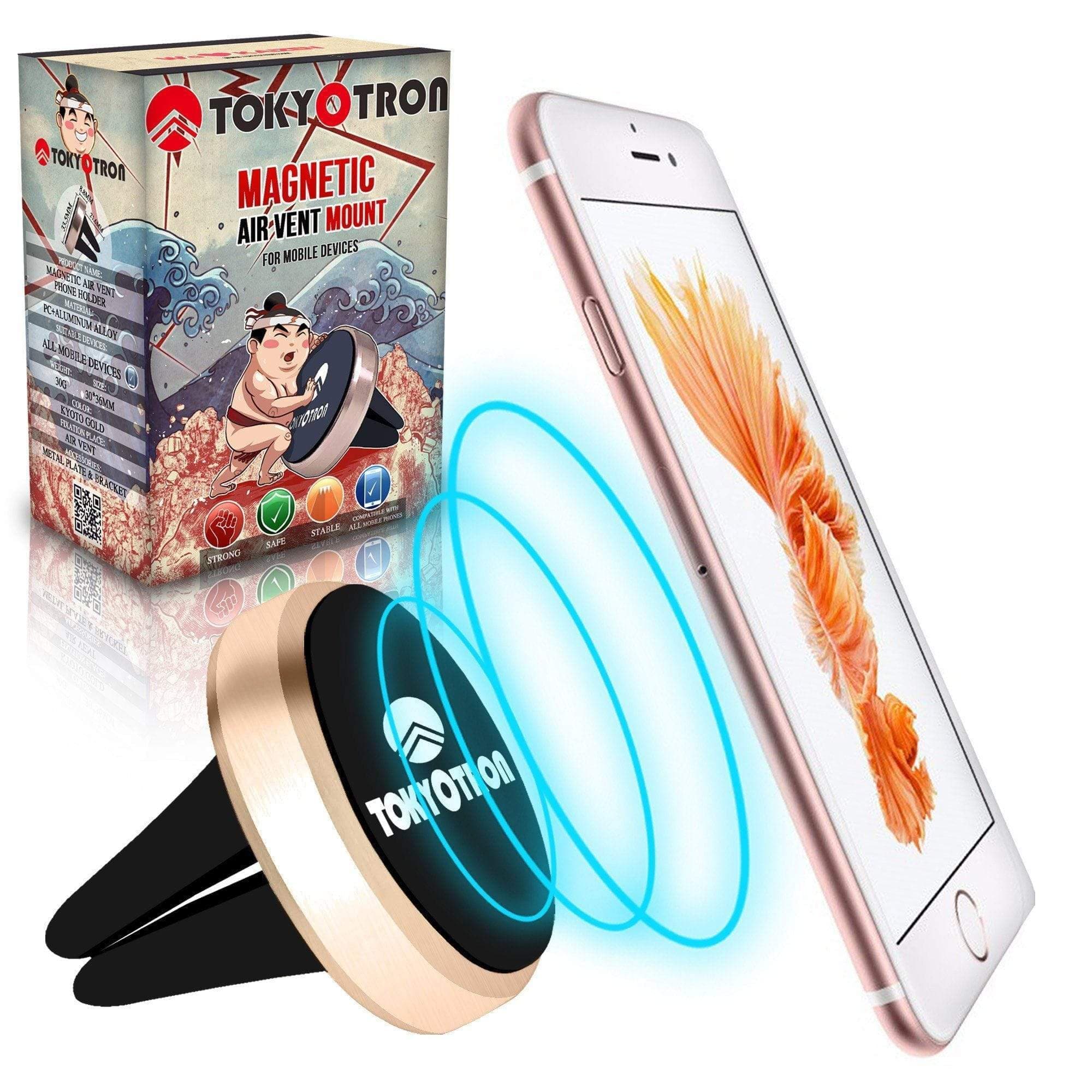 Tokyotron Magnetic Car Phone Holder - Strong Vent Mount Stand for iPhone, Samsung & Smartphones - Perfect for Driving, Commuting & Road Trips