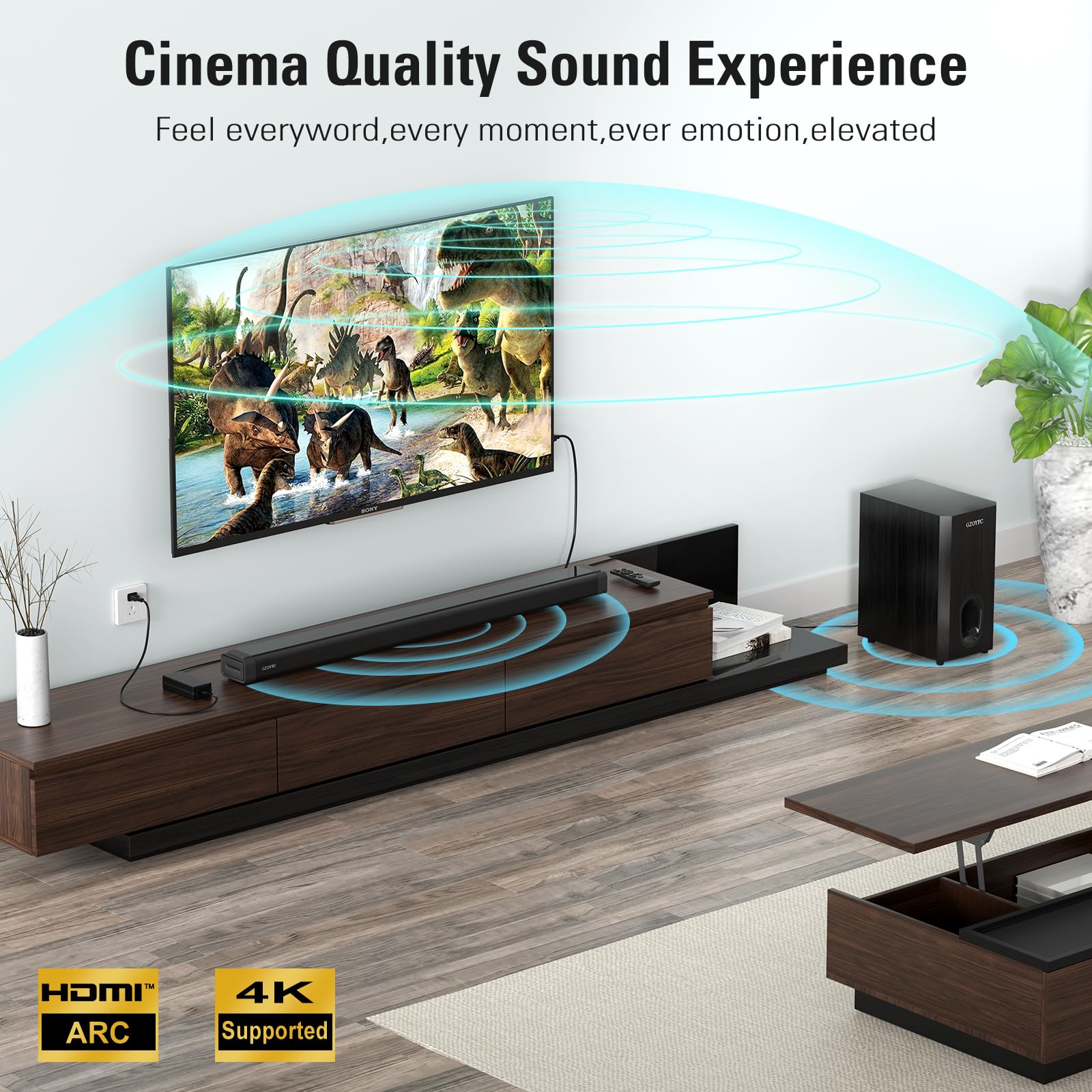 3.1 Channel 160W Sound Bar with Wireless Subwoofer - 5.0 Bluetooth Soundbar for Smart TV with Bass Reflex Technology | HDMI-ARC/Optical/AUX Connectivity | Easy Setup for Home Theater, Gaming & Movie Nights - Crystal Clear Audio for Living Room & Home Office Use