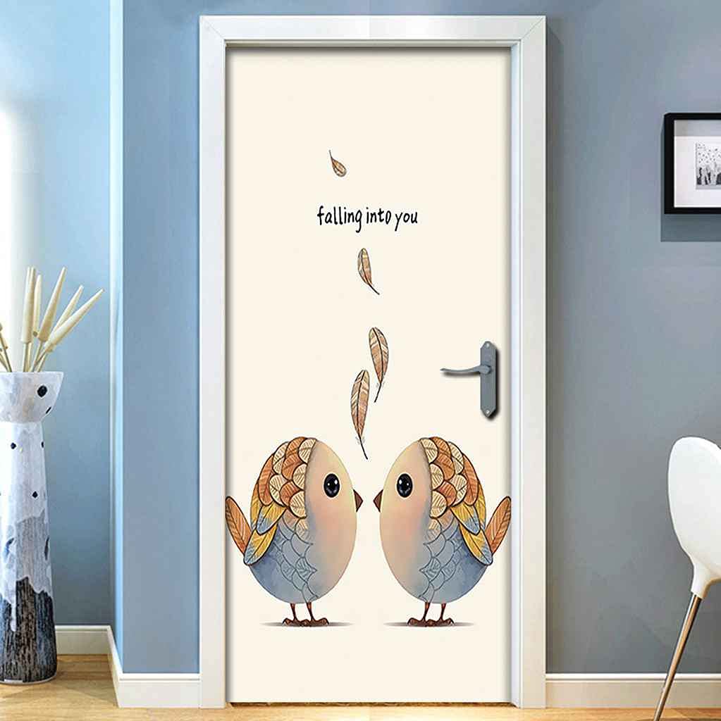 MKNCILN 3D Self-Adhesive Door Wall Stickers - Cartoon Animal & Bird Design, 30.3x78.7 Inch Removable Wall Decals for Kids Bedroom, Kitchen, Living Room Decor - Easy Peel & Stick Wall Art for Home Interior Decoration