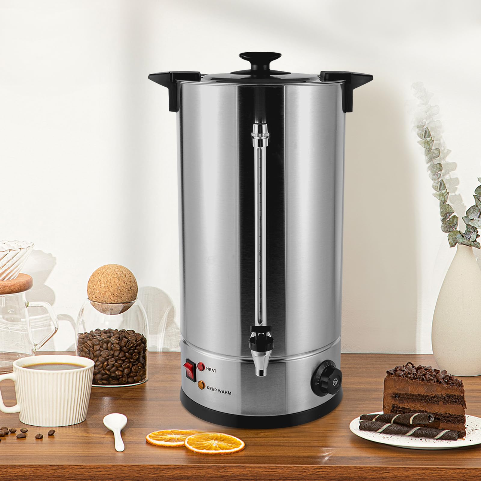 25L/6.6gal Commercial Electric Tea Urn Coffee Maker - 1.4kW Automatic Hot Water Boiler & Percolator - Large Capacity Coffee Pot & Electric Kettle for Cafes, Home, Office, Parties - Perfect for Catering, Events & Bulk Beverage Serving