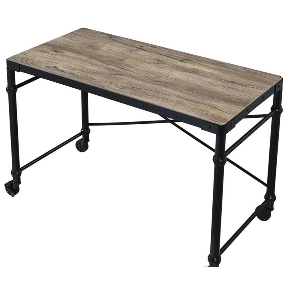 Acme Oklarth Rustic Oak & Black Wooden Rolling Writing Desk - Perfect for Home Office, Study Room & Small Spaces