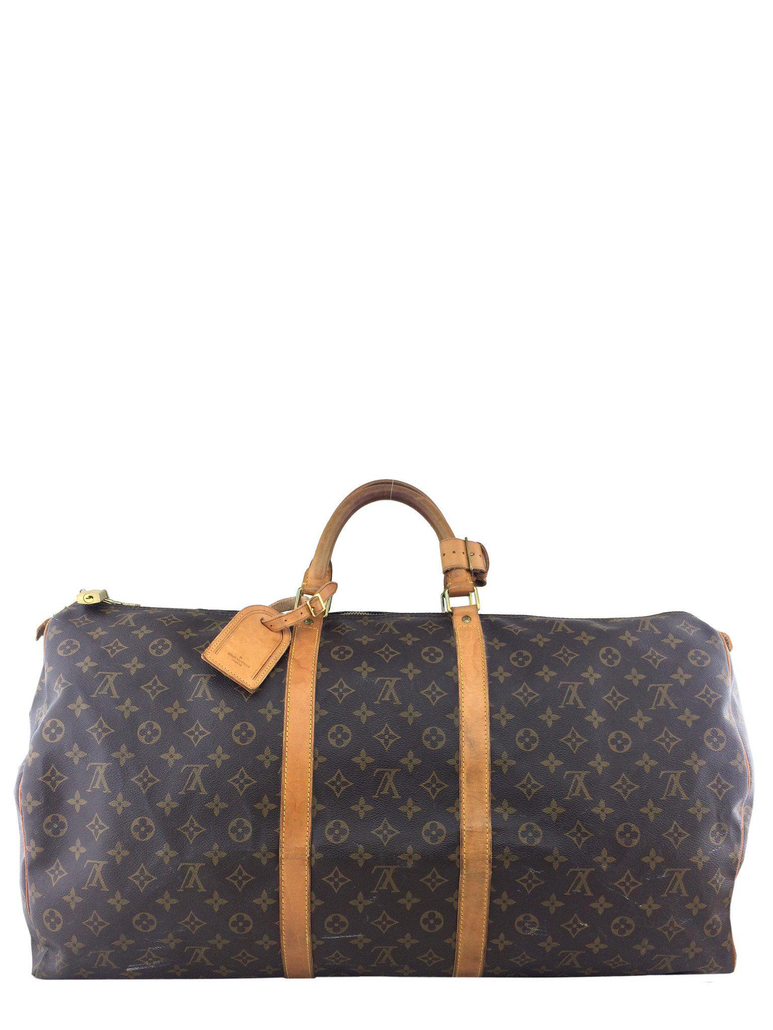 Louis Vuitton Vintage Monogram Keepall 55 Brown Travel Duffle Bag with Adjustable Shoulder Strap - Perfect for Weekend Getaways & Luxury Travel Accessories