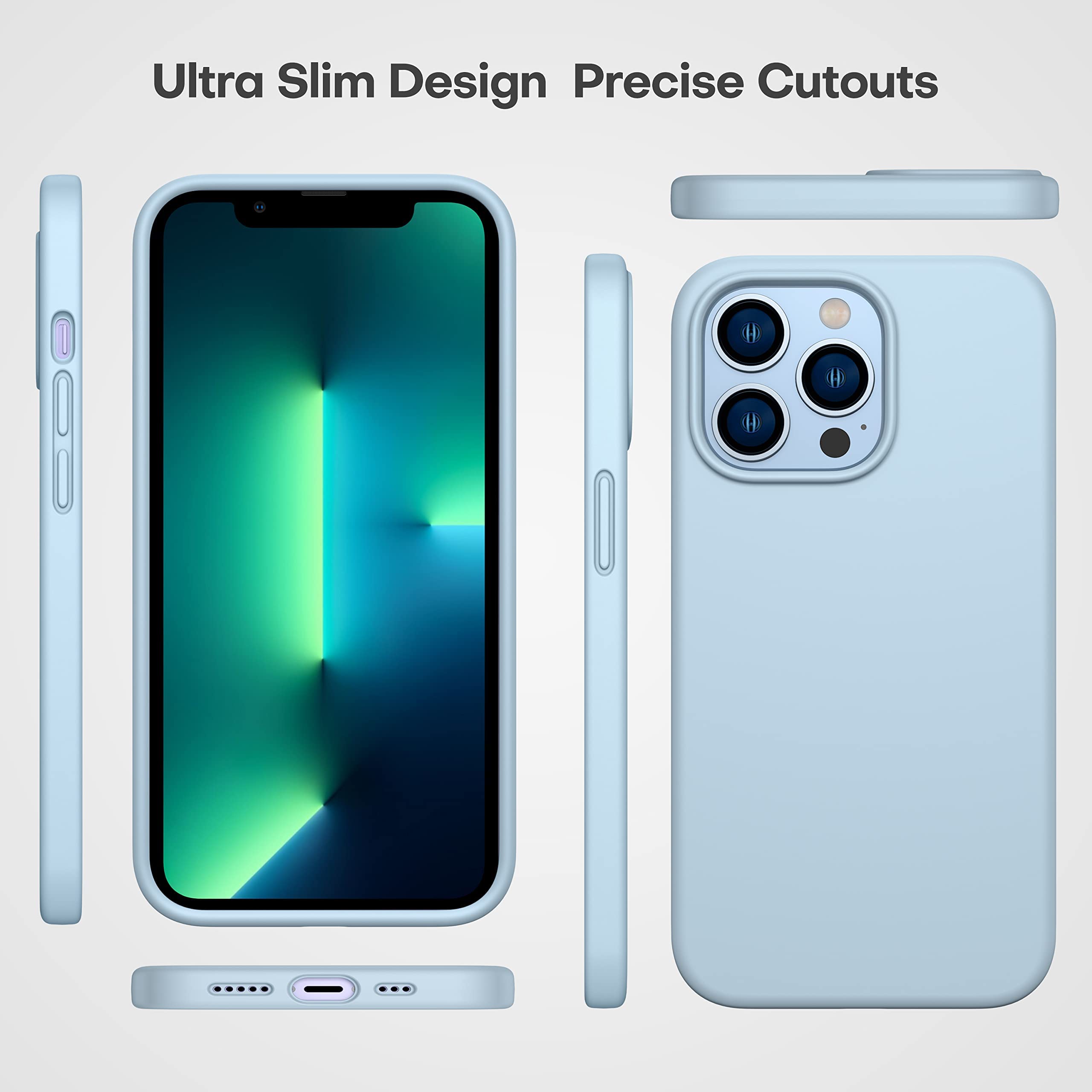 CellEver Heavy-Duty Silicone Case for iPhone 13 Pro Max with 2 Shatterproof Screen Protectors - Military-Grade Drop Protection, Scratch-Free Interior, Light Blue - Perfect for Outdoor Activities, Travel & Everyday Use