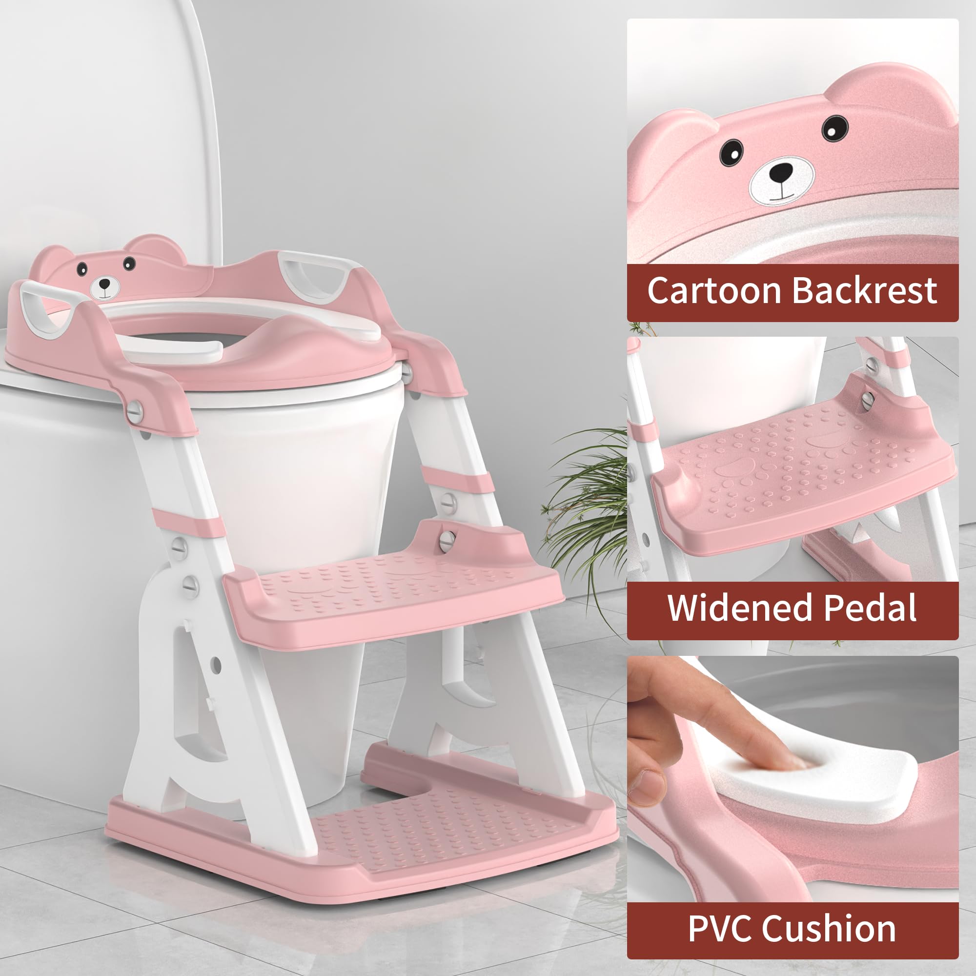 2 in 1 Potty Training Seat for Toddlers - Adjustable Toilet Trainer with Splash Guard, Anti-Slip Pad & Step Stool for Boys & Girls (Pink) | Easy Transition from Diapers to Potty for Home & Travel Use