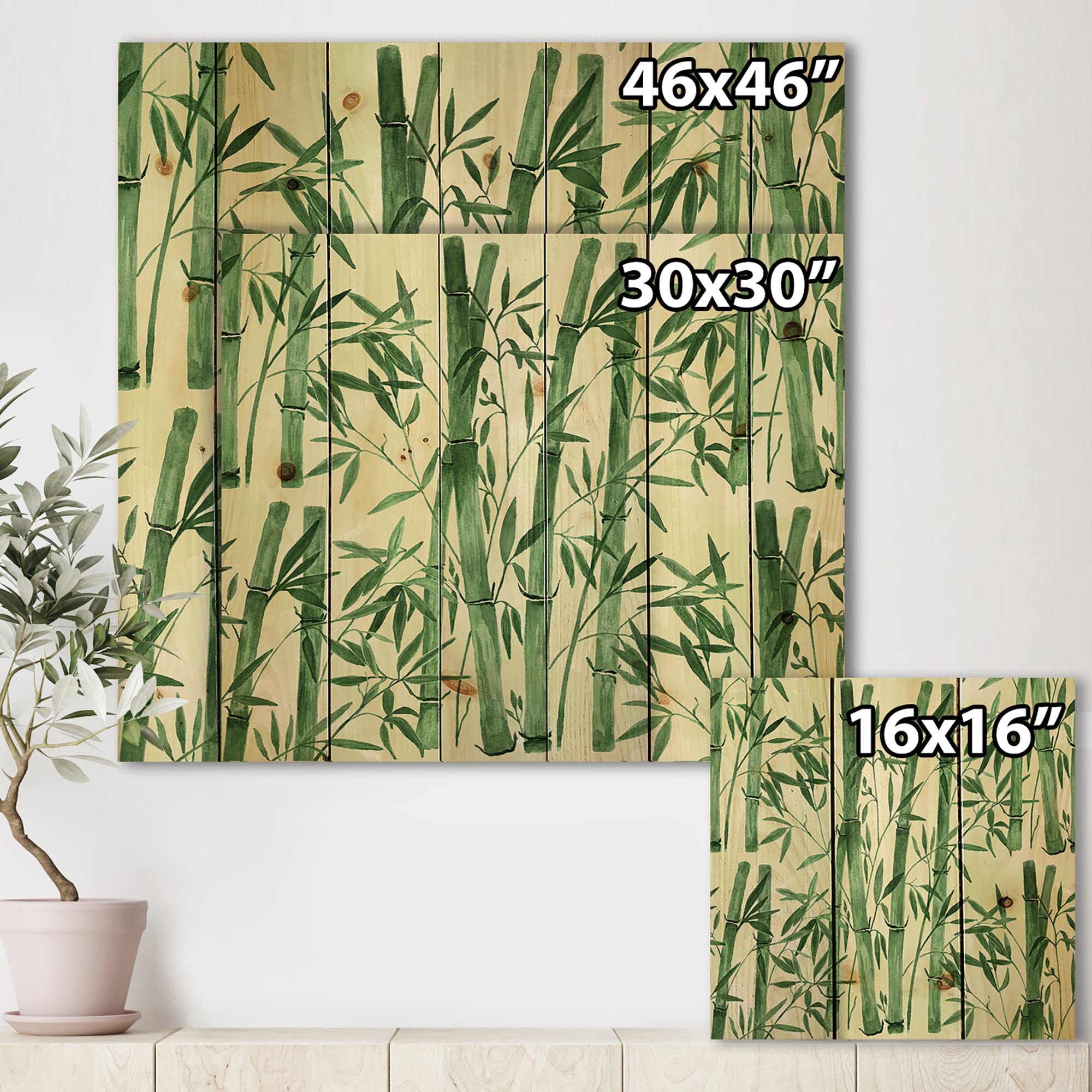 DesignQ Tropical Bamboo Forest Wood Wall Art - Large Floral Printed Pine Wood Panel Decor for Living Room, Bedroom & Office | Nature-Inspired Home Décor