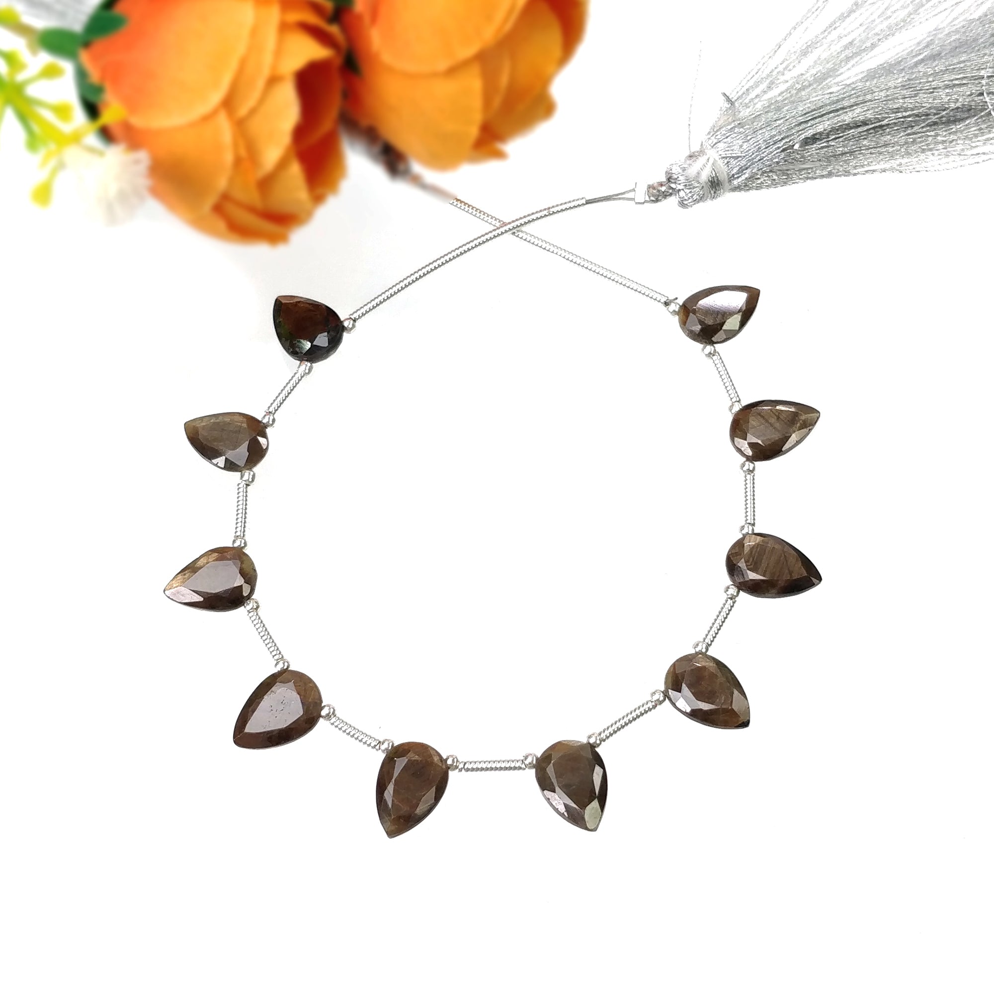 Natural Unheated Golden Brown Chocolate Sapphire Gemstone Loose Beads - 27.40cts Pear Shape Faceted Beads 10x7mm for Jewelry Making, DIY Crafts & Beading Projects