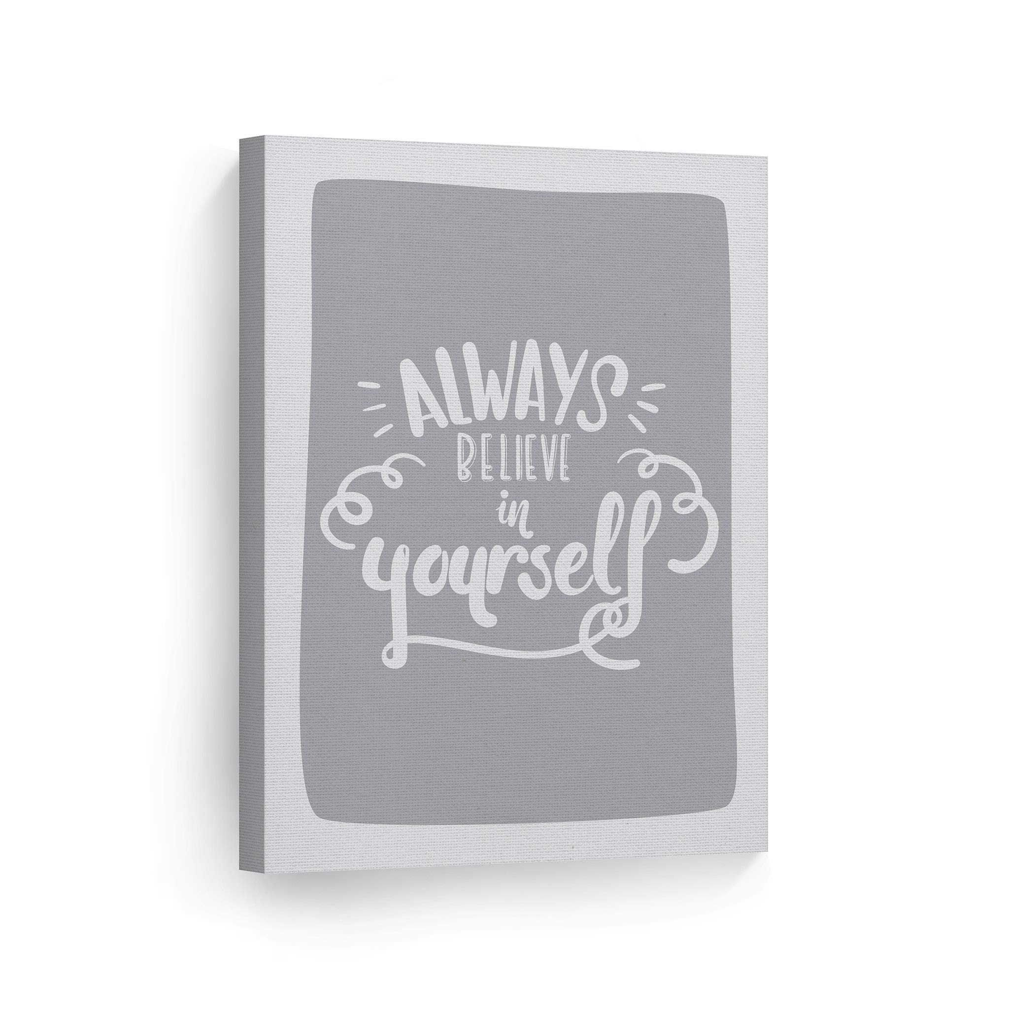 Always Believe in Yourself Inspirational Canvas Print - Blue Lettering Wall Art for Kids Room, Nursery & Baby Decor - Ready to Hang 22x15 Inch - Made in USA | Motivational Gift for Children's Bedroom, Playroom & Classroom