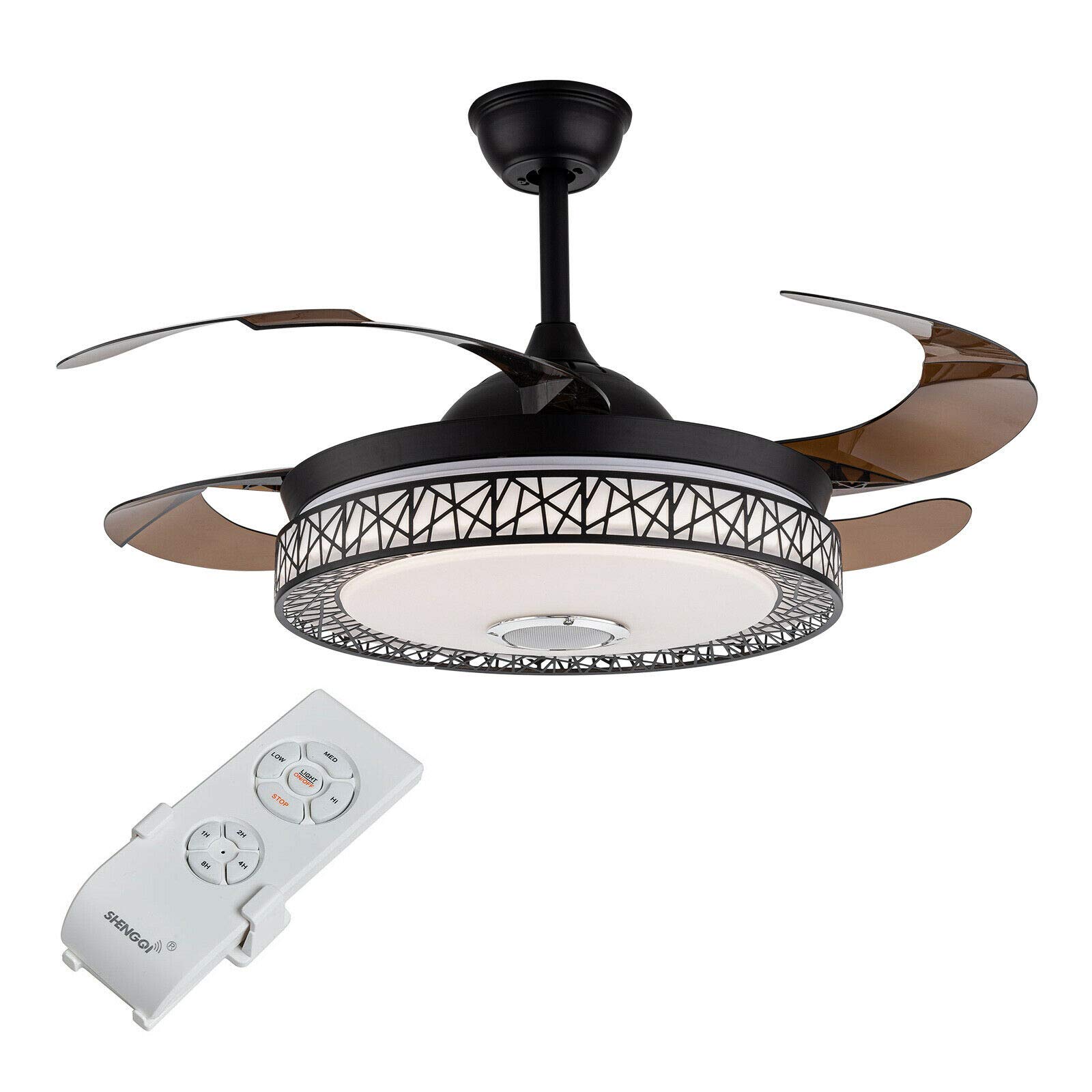 Retractable Ceiling Fan with Light - 3 Speed Remote Control, 3 Color LED Lighting, Ultra Quiet Flush Mount Fan for Bedroom, Living Room & Office (Black) - Modern Home & Office Cooling Solution