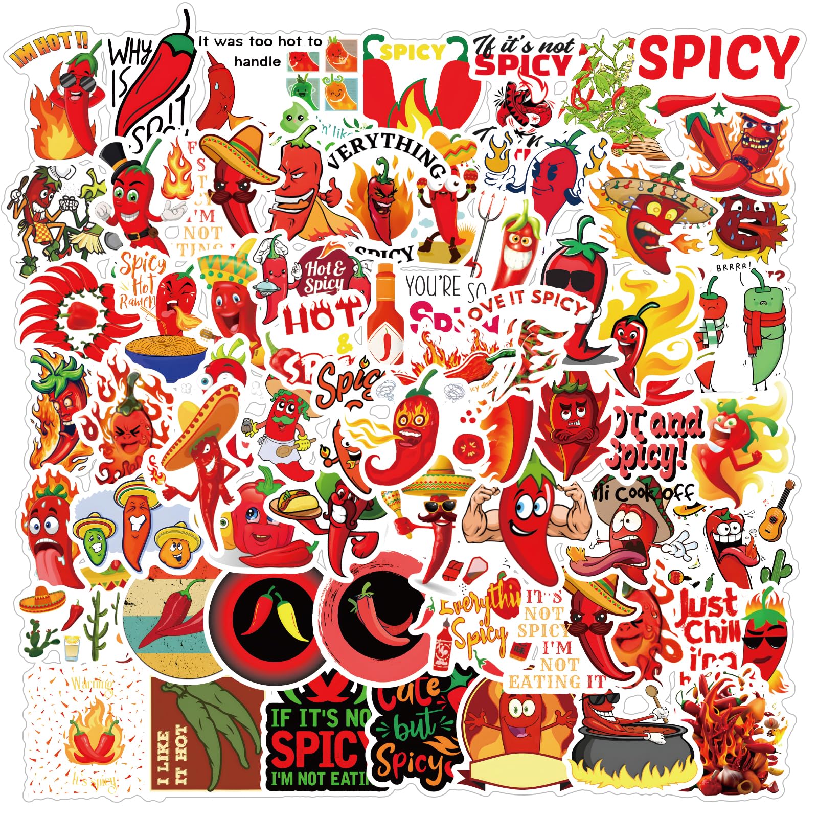 64 Pcs Cute Cartoon Chili Pepper Vinyl Stickers - Waterproof Decals for Kids, Teens & Adults - Perfect for Water Bottles, Laptops, Suitcases - Great for Birthday Parties, Halloween Decorations & Gift Favors - Fun DIY Stickers for School, Office & Home Decor