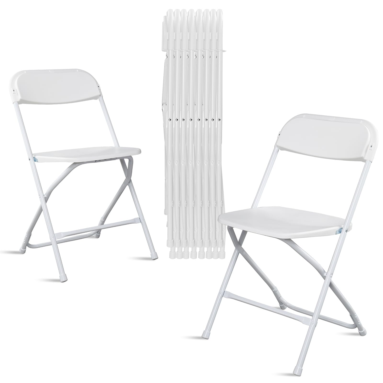 10 Pack White Plastic Folding Chairs - Heavy Duty 350lbs Capacity Stackable Commercial Chairs with Steel Frame | Portable Party Seating for Wedding, Office, Home, Indoor & Outdoor Events | Perfect for Banquets, Picnics, and Backyard Gatherings