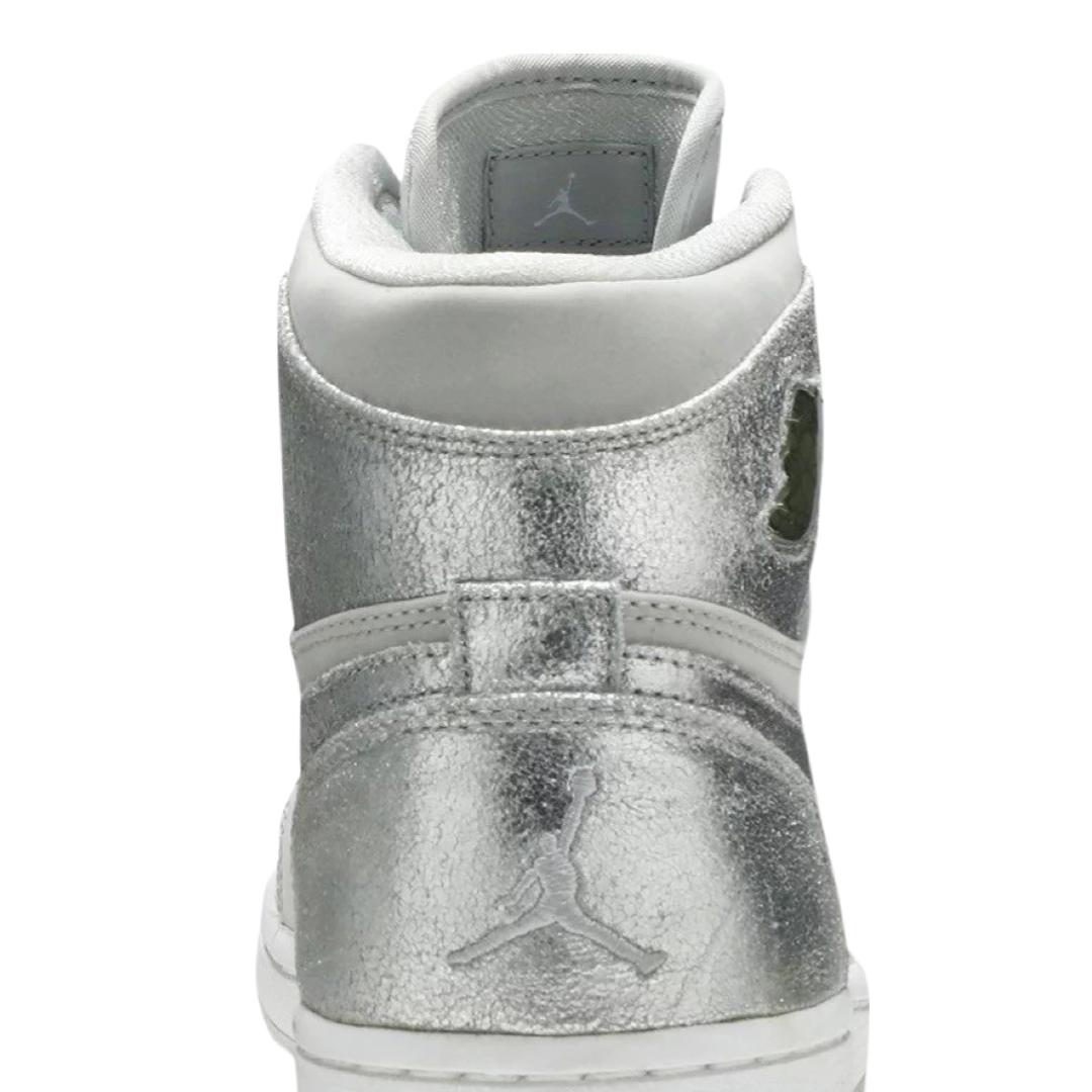 Air Jordan 1 High Retro CO JP Japan Silver Anniversary (2009) Special Edition Sneakers with Suitcase Box - Neutral Grey, Metallic Silver & White - Perfect for Collectors and Sneaker Enthusiasts
